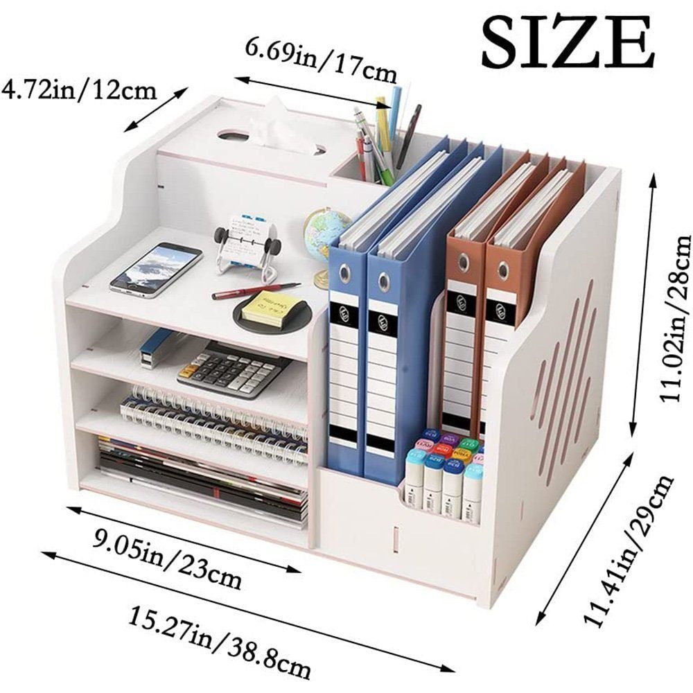 DIY AUKUU Aktenregal Weiß aus Holz, Aktualisierter Regal-Schreibtisch Schreibtisch-Organizer Regal-Schreibtisch