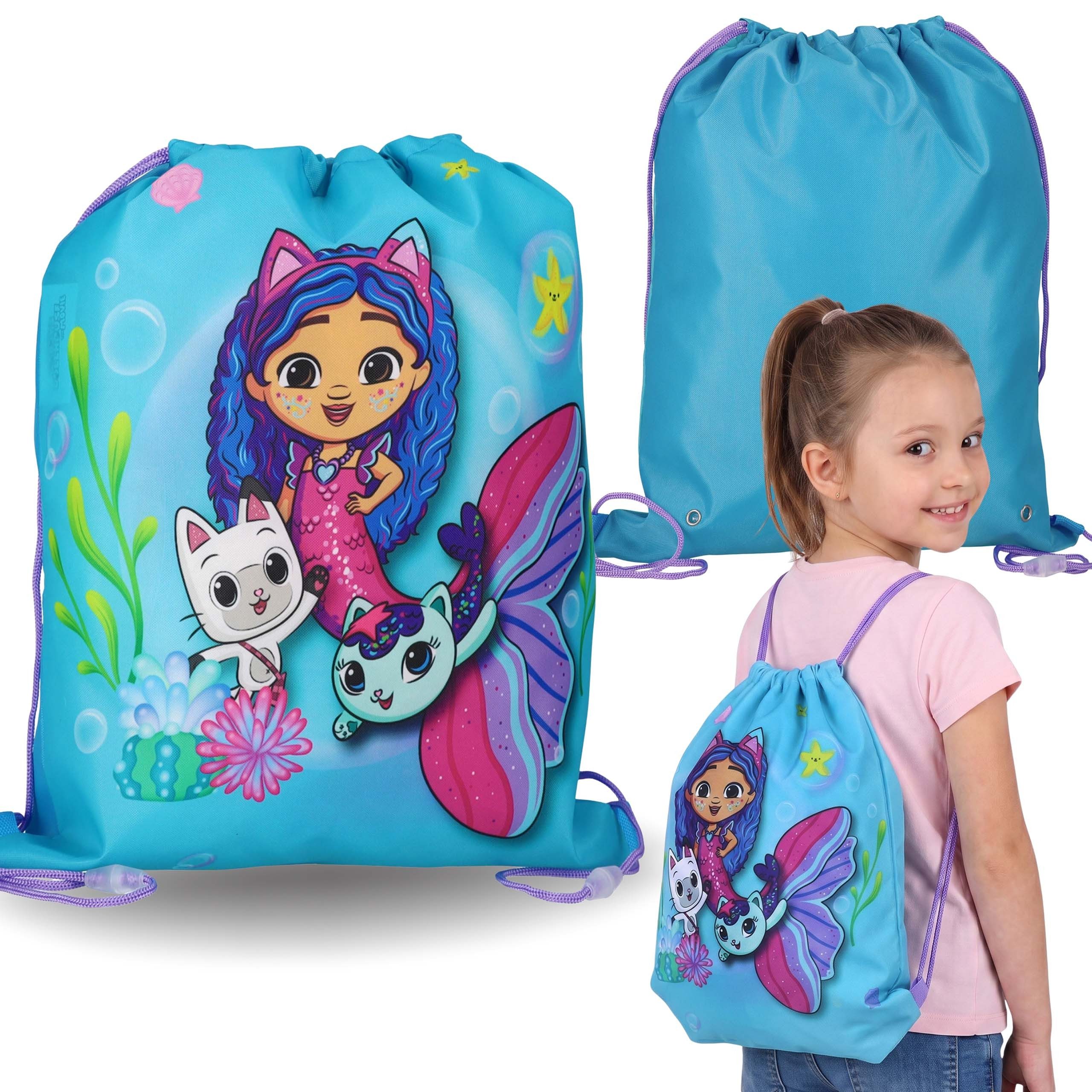 Turnbeutel Blau Gabby’s Dollhouse Schuhbeutel für Mädchen Rucksacktasche 32x39cm