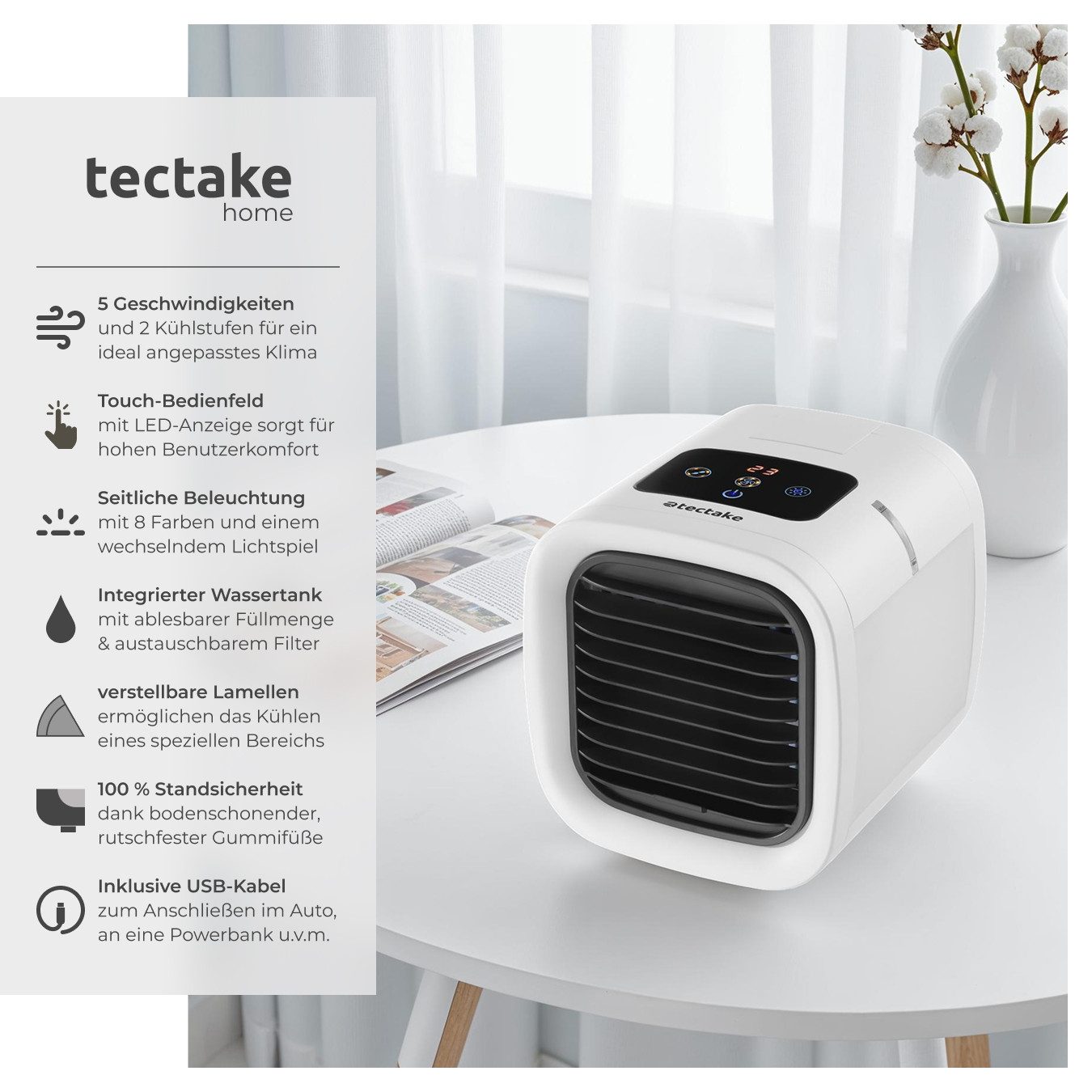 tectake Tischventilator Luftkühler, seitliche LED-Beleuchtung mit günstig online kaufen