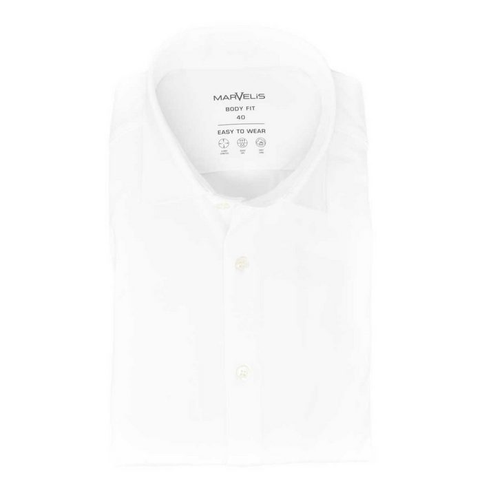 MARVELIS Businesshemd Easy To Wear Hemd - Body Fit - Langarm - Einfarbig - Weiß 4-Way-Stretch