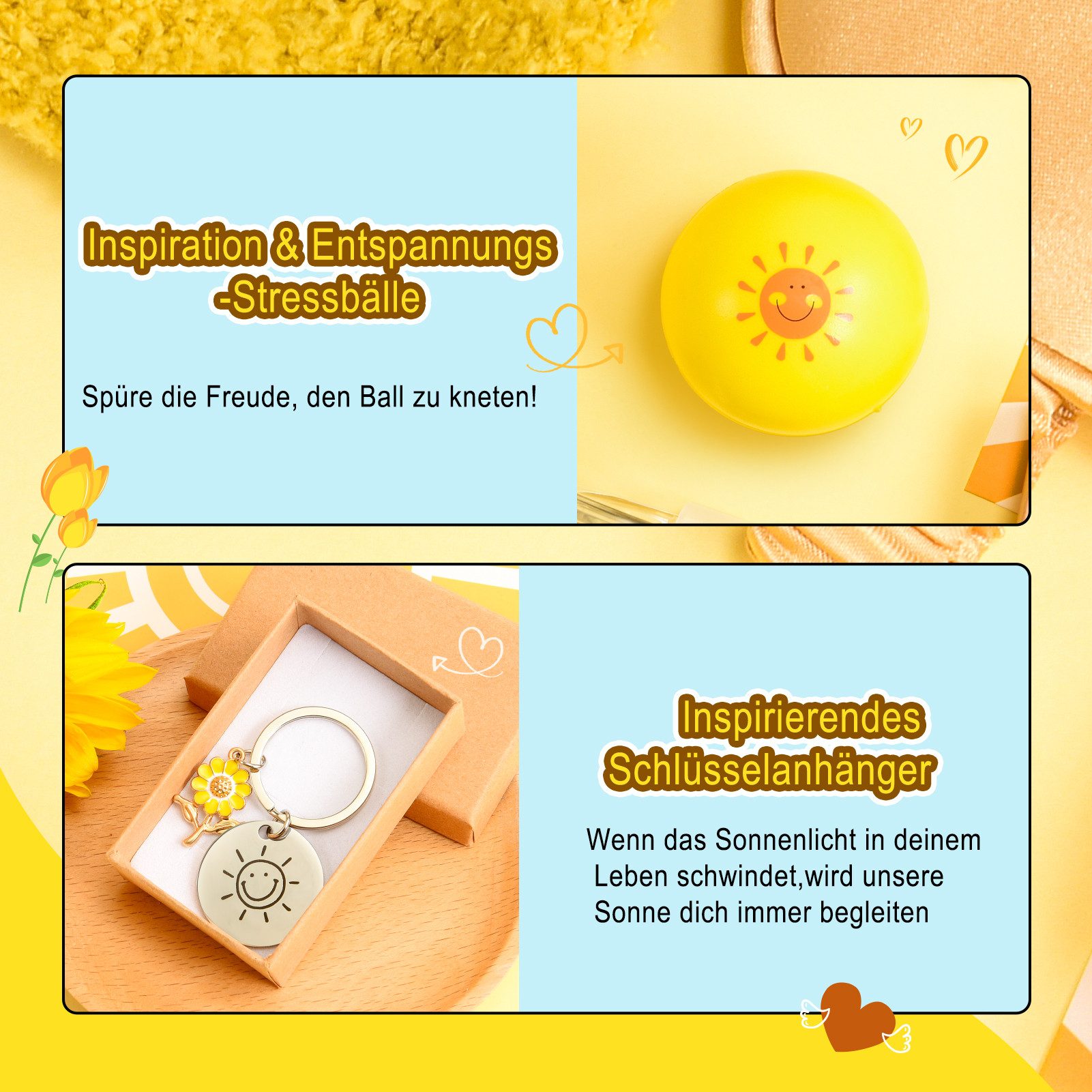 Wootoy Geschenkbox Geschenkset Geburtstagsgeschenke Pflege-Geschenkbox mit Sonnenmotiv (mit isoliertem Trinkbecher Duftkerze Schlafmaske und Socken, 10 St., Stilvolles Design und hochwertige Zusammenstellung), Geschenk für Familie Partnerinnen Freundinnen