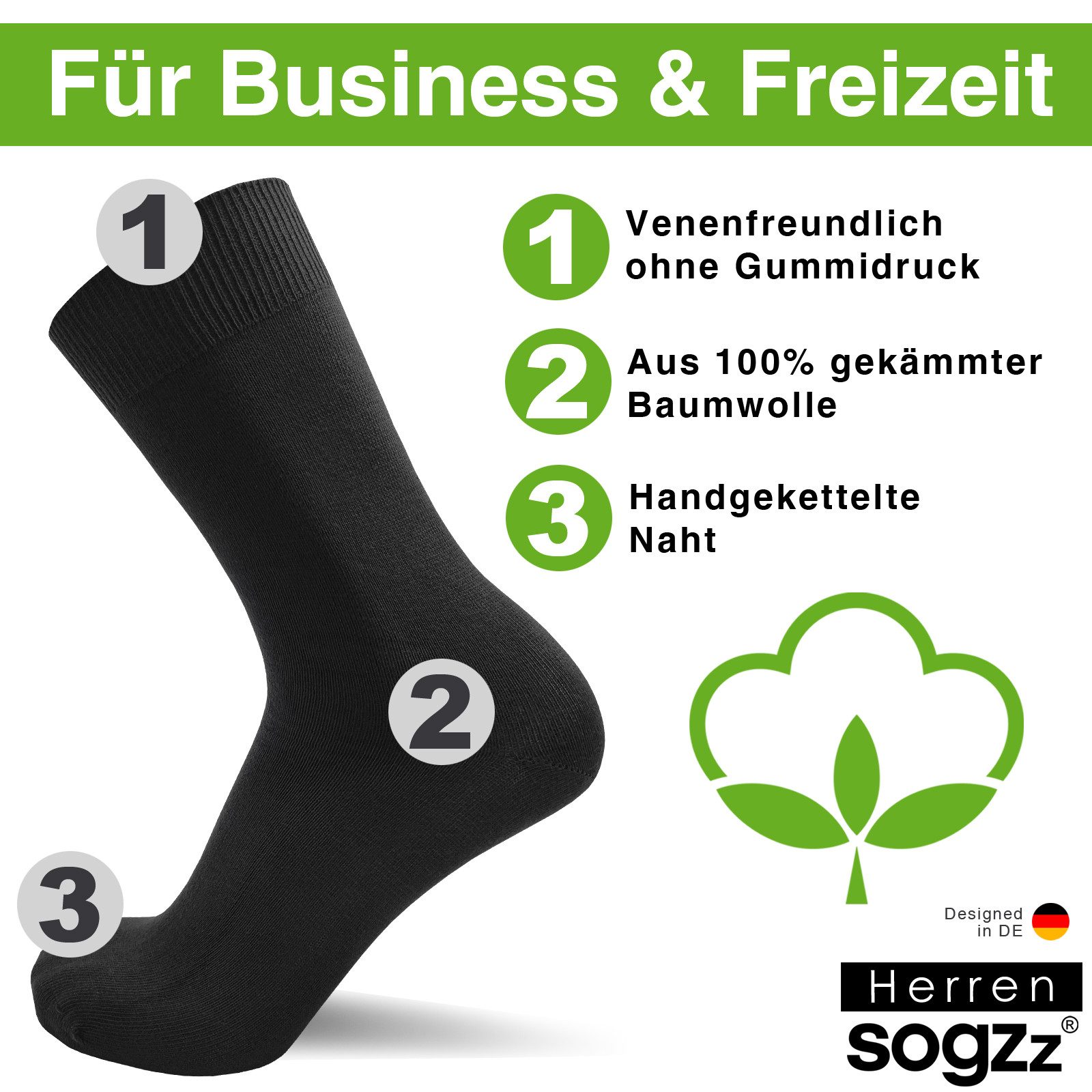 sogzz Businesssocken 6-12 Paar 100% Baumwolle Herren Herrensocken Schwarz W günstig online kaufen