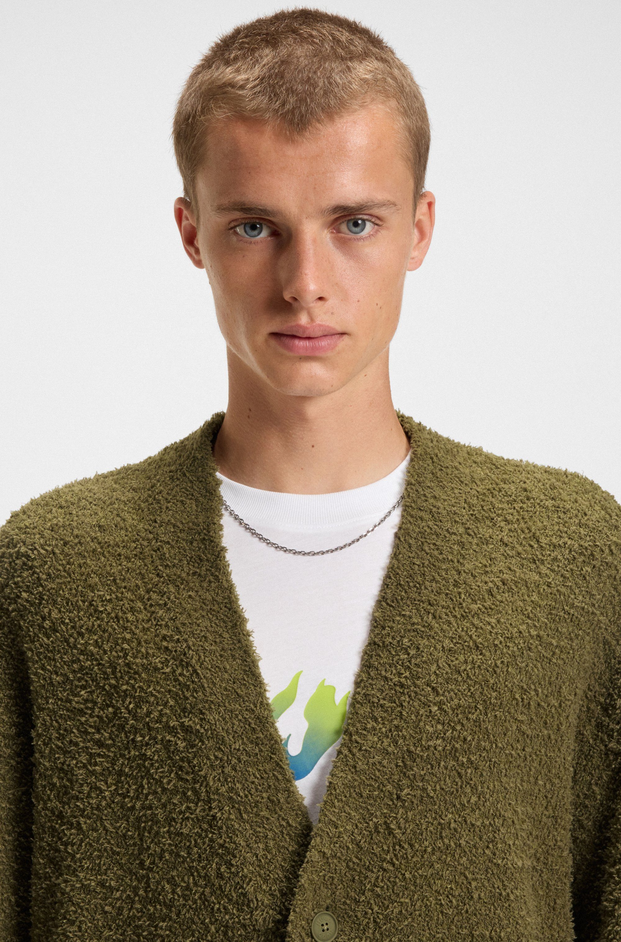 HUGO Blue Strickjacke Sonou V-Ausschnitt, Oversized fit, Bouclé-Strick günstig online kaufen