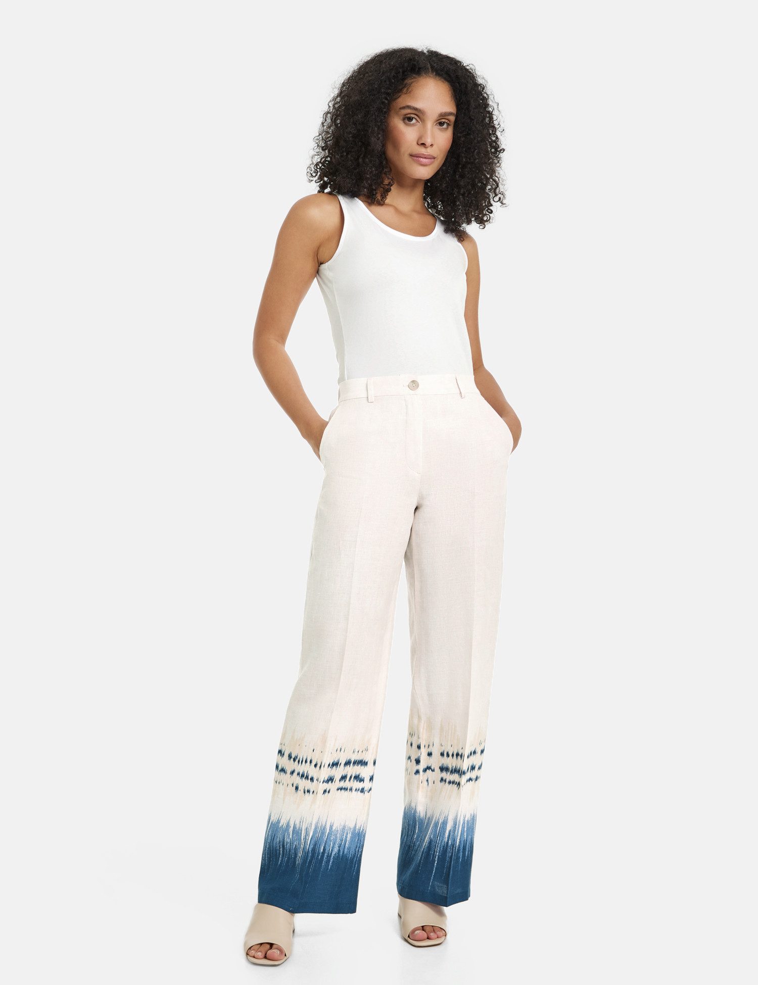 GERRY WEBER 5-Pocket-Hose Leinenhose mit gemustertem Saum