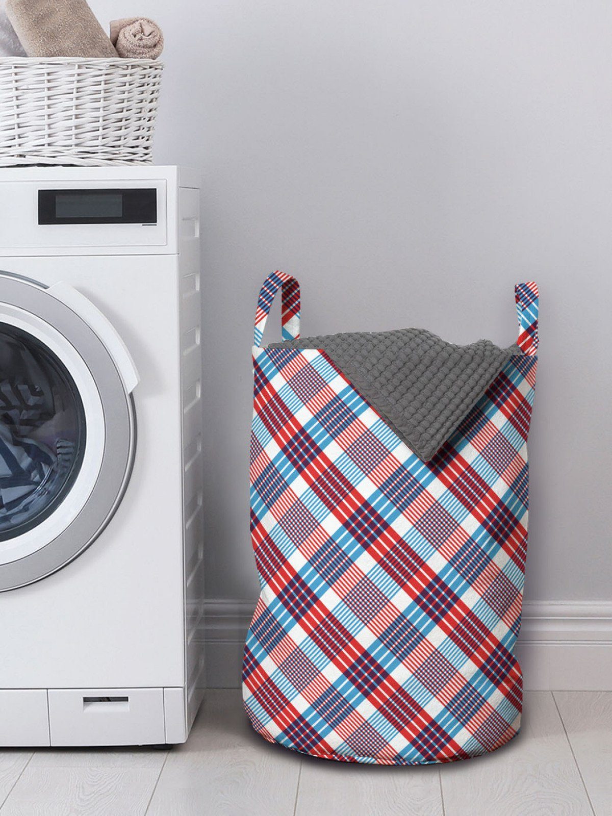 Griffen Linien Waschsalons, Wäschekorb diagonalen Checkered Kordelzugverschluss Plaid Wäschesäckchen Abakuhaus mit für