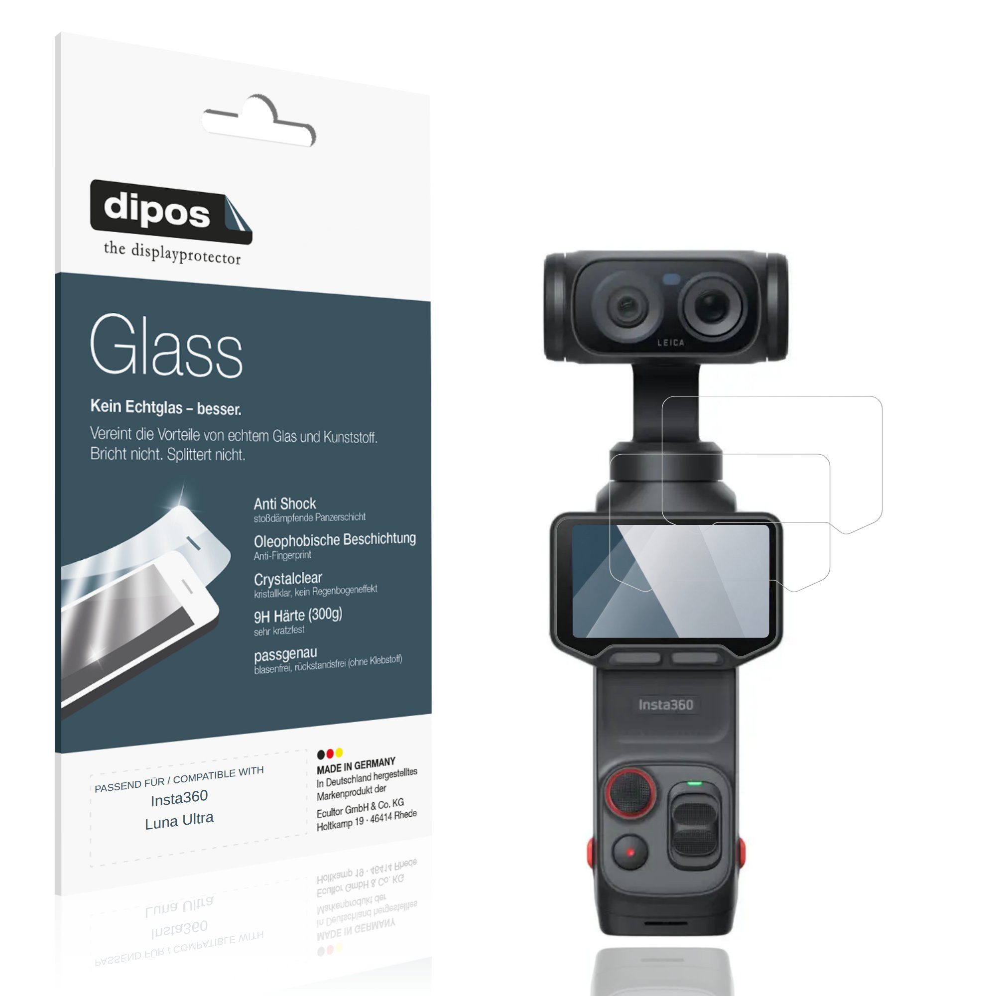 dipos Displayschutzfolie Schutzfolie für Insta360 Luna Ultra, 2 Stück, Displayschutz Schutz Folie Made in Germany