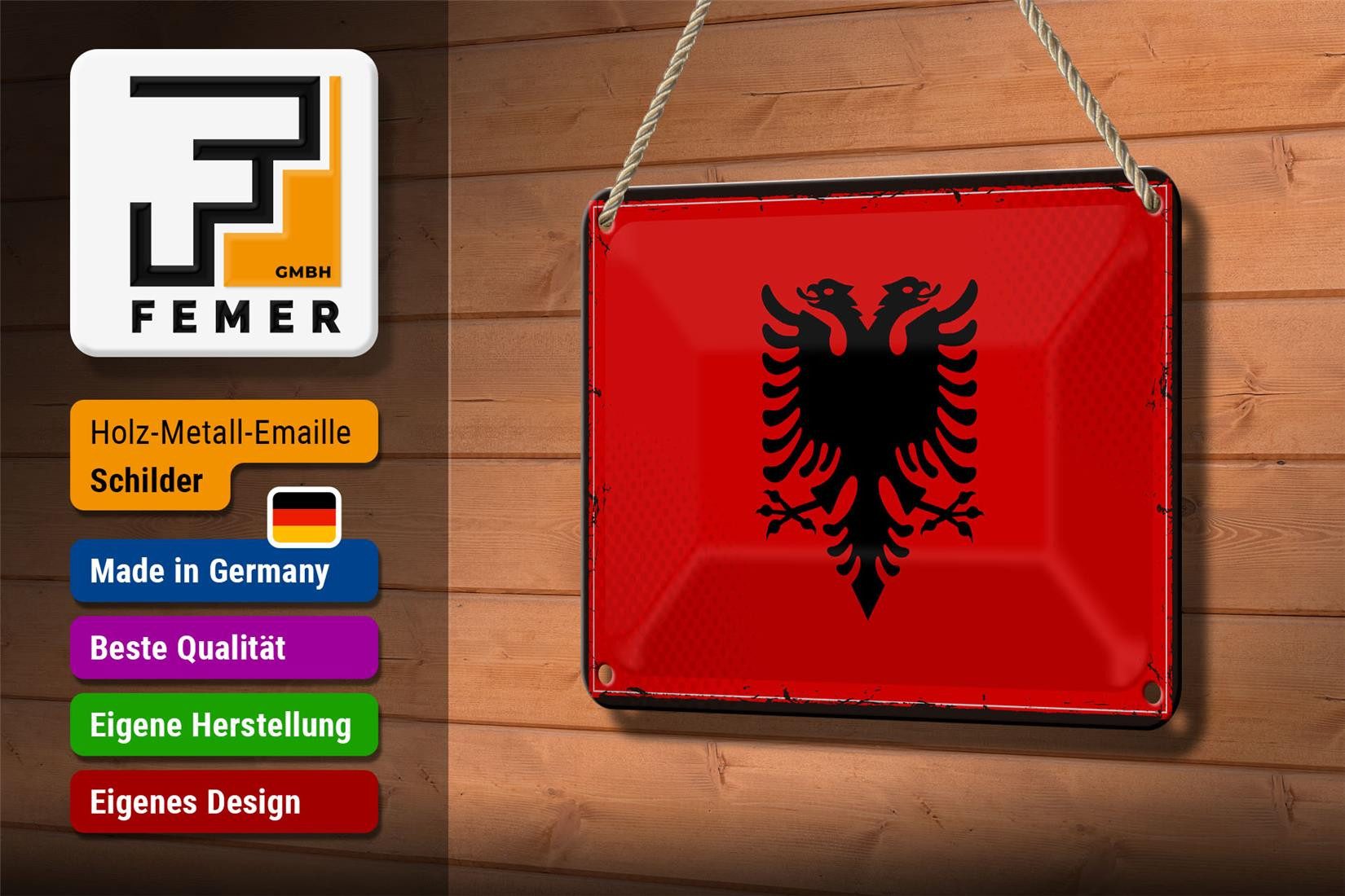 Femer GmbH Metallschild Flagge Albaniens 18x12cm Retro Flag Albania, (1 St), gewölbte Oberfläche, abgerundete Ecken, umgeschlagene Kanten