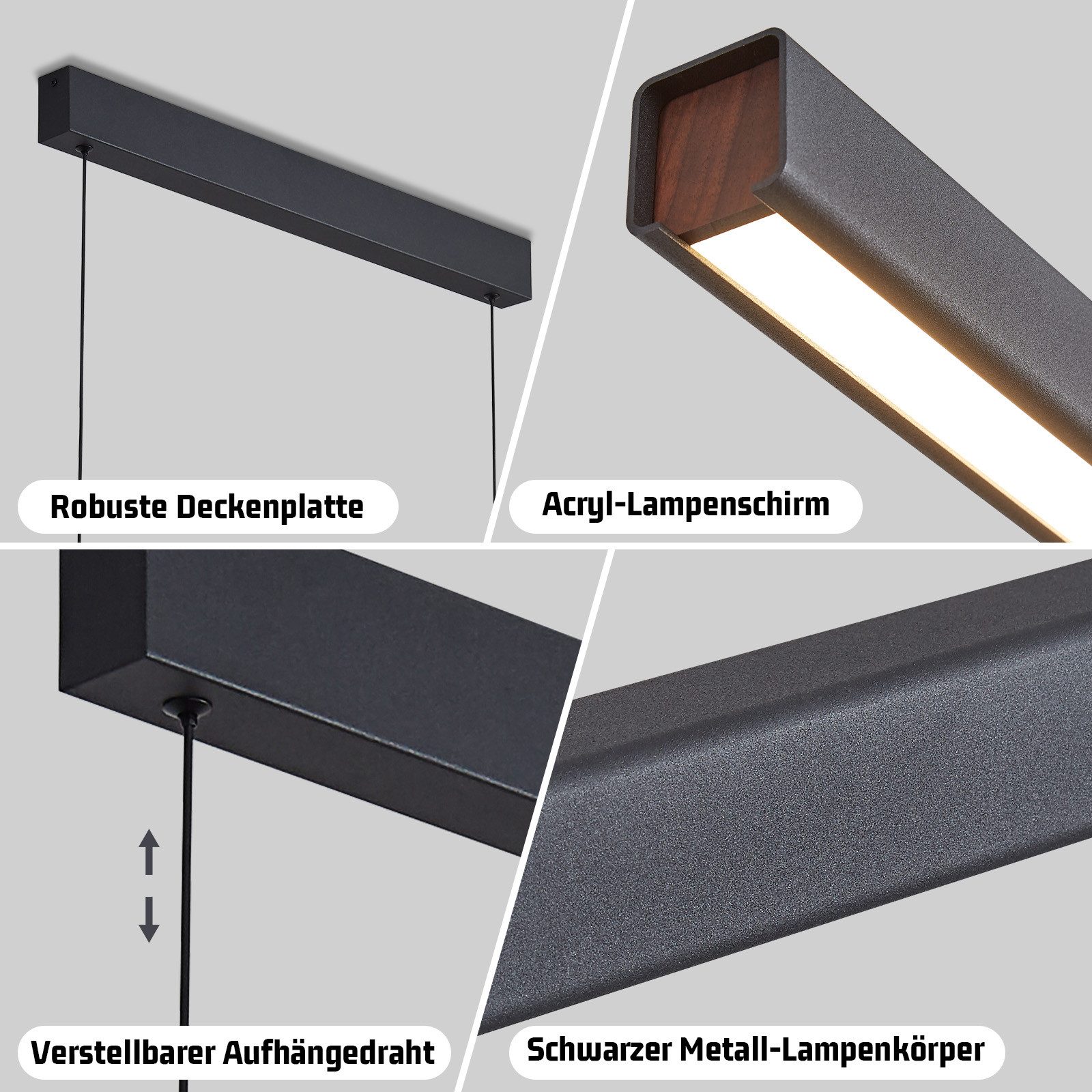 ZMH Pendelleuchte LED Esstisch Pendelleuchten Schwarz Esszimmer 108CM/148 CM Dimmbar, LED fest integriert, 3000-6500K, Höhenverstellbar Hängeleuchte mit Fernbed – Bild 4 von 5