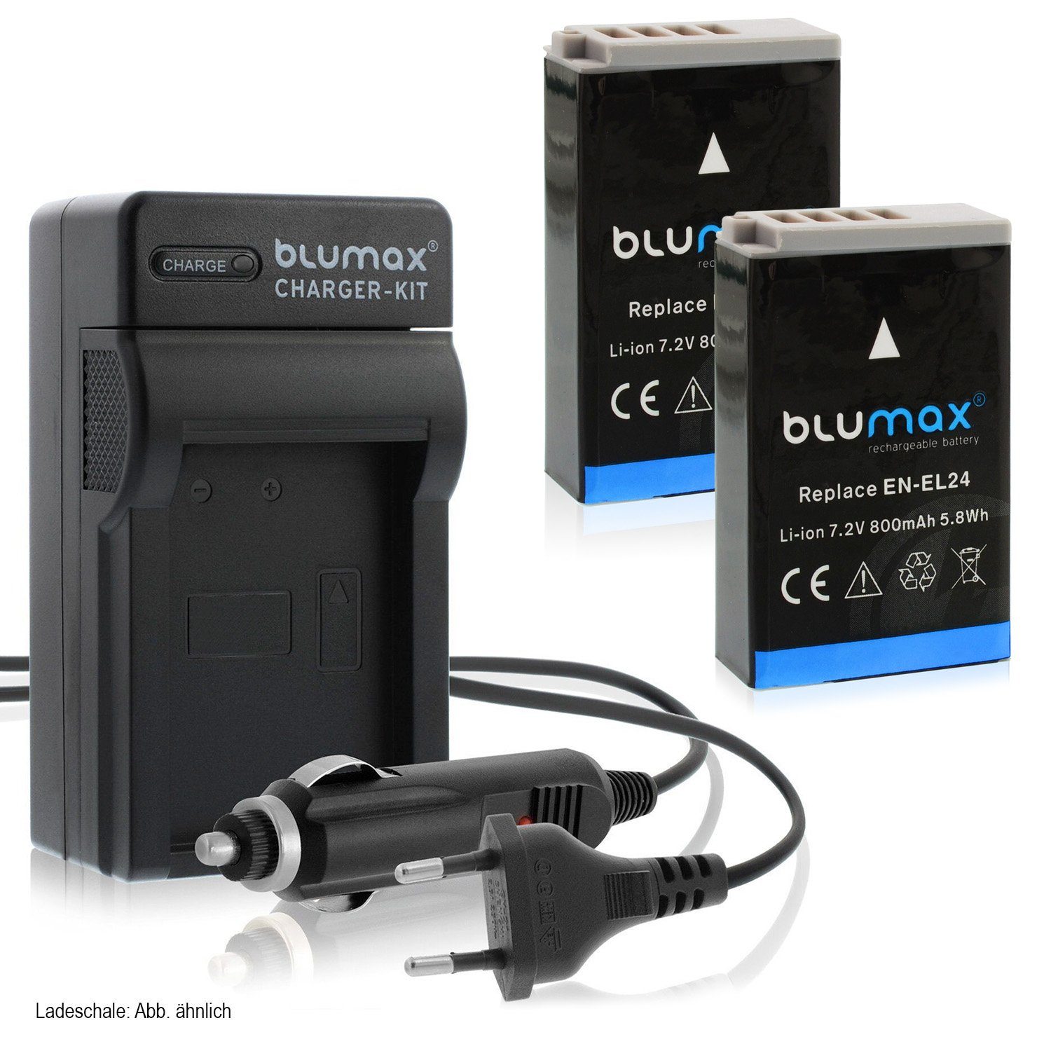 Blumax Set mit Lader für Nikon EN-EL24 800 mAh Kamera-Akku