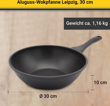 Krüger Wok Aluguss Wokpfanne LEIPZIG, 30 cm, Aluminiumguss (1-tlg), hochwertige Antihaft-Versiegelung