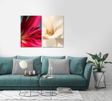 Sinus Art Leinwandbild 2 Bilder je 60x90cm Orchidee Tulpe Rote Blüte weiße Blüte Sommer Beruhigend Zart