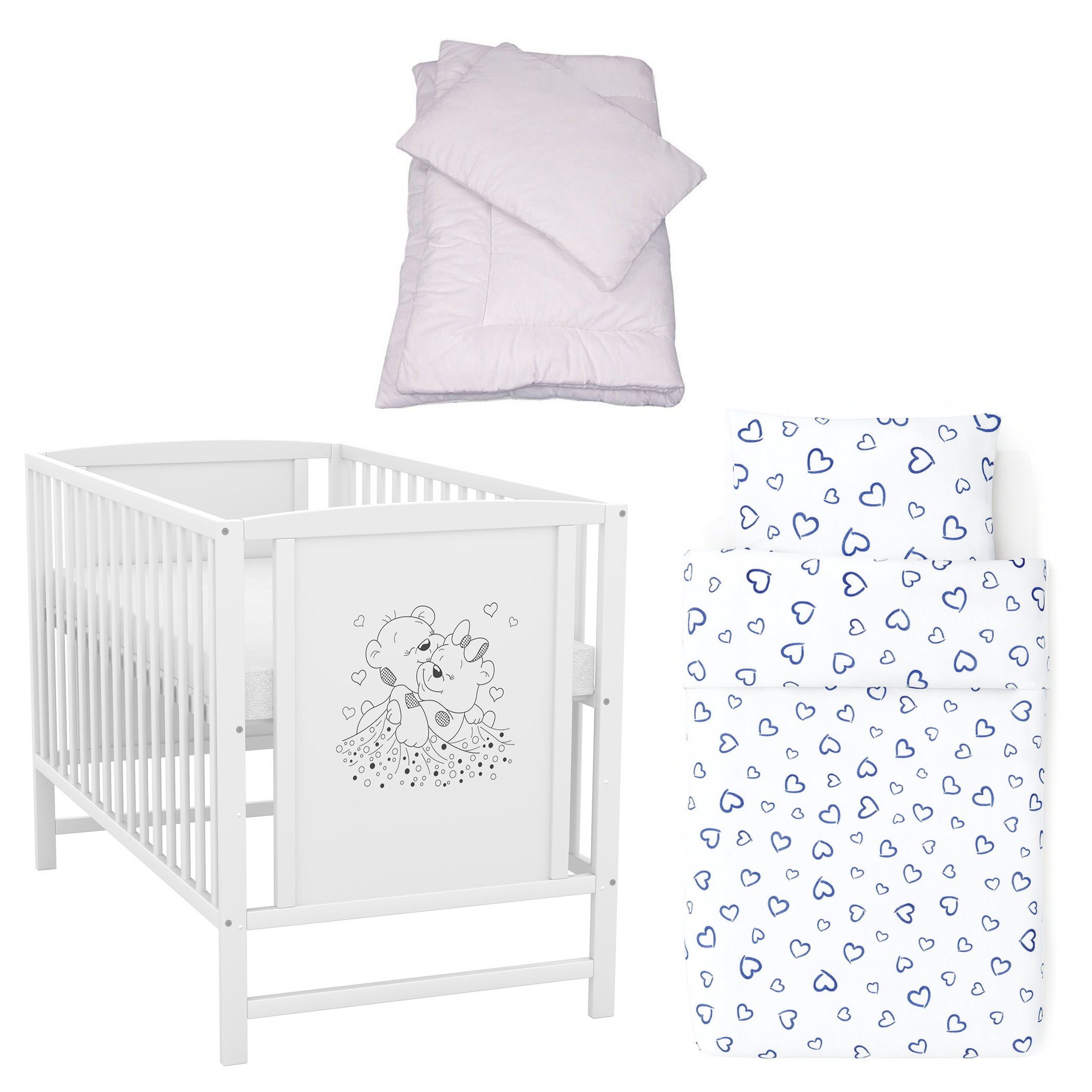 Baby-Delux Komplettbett Babybett Mia Komplettset, 7-tlg., Kinderbett 60x120 cm weiß, Bettset verschiedene Designs