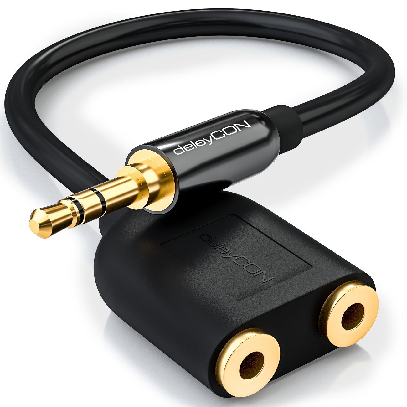 deleyCON PREMIUM HQ Stereo Audio Adapter / 3,5mm Stecker zu 2x 3,5mm Audio-Kabel