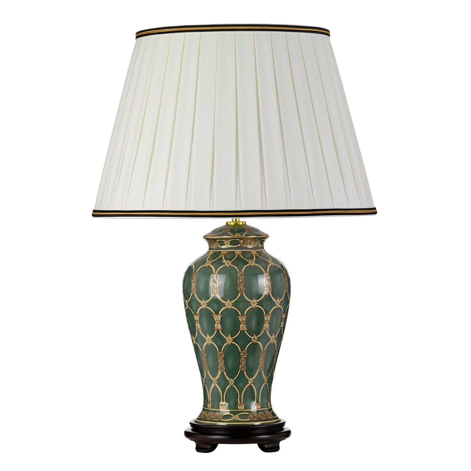 Licht-Erlebnisse Nachttischlampe JUYA, ohne Leuchtmittel, Nachttischleuchte 68 cm Creme Grün Stoff Keramik E27 Klassisch