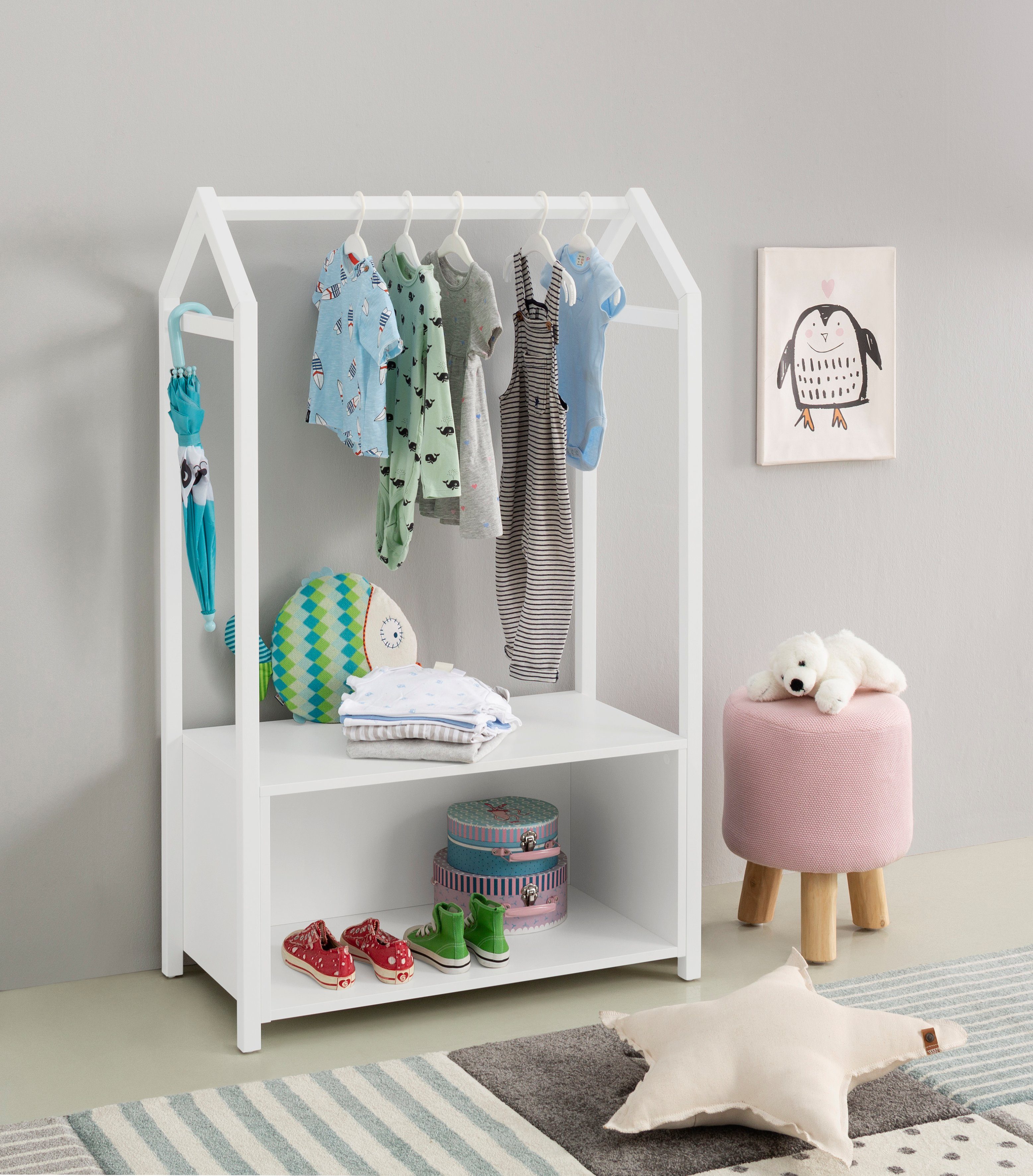 Lüttenhütt Garderobenständer Beeke, aus massiver Kiefer, mit Ablagefächern und Kleiderstange