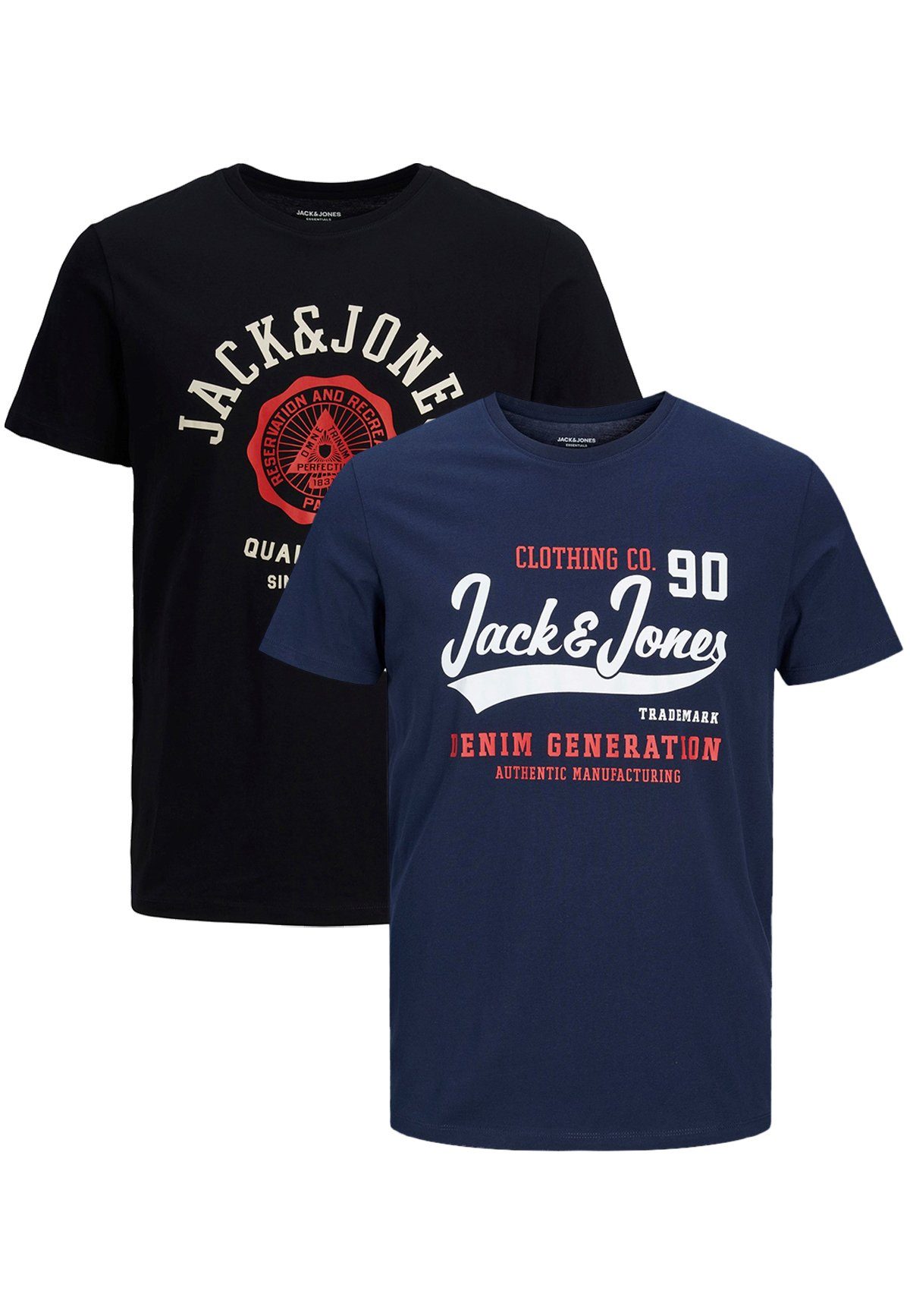 Logo 2-er JJELOGO 4342 (2-tlg) Blau-Schwarz T-Shirts Rundhals & Jack Pack in T-Shirt Shirt Jones Stück