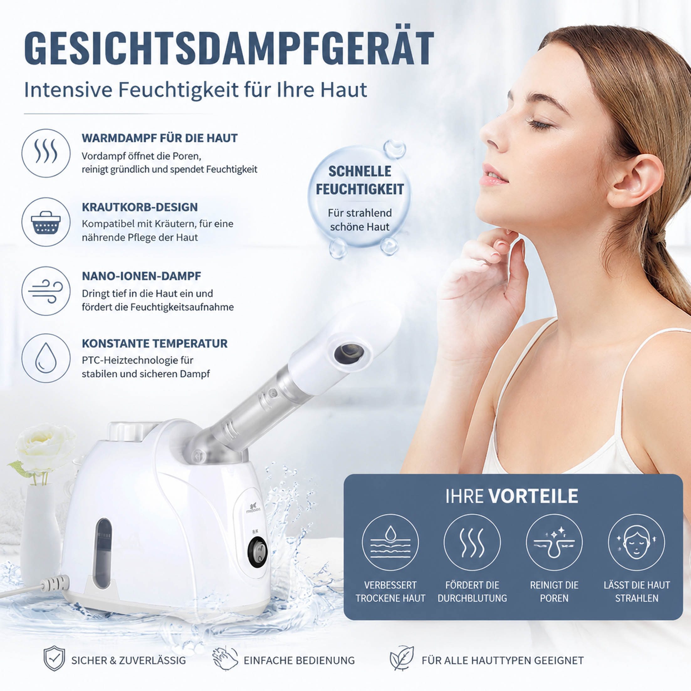 KINSI Gesichtssauna Thermalzerstäuber Gesichtsdampfer, Nebelinstrumen, Beauty Hydration, 1-tlg., Persönliche Hautpflege,Gesichtspflege,Verkleinerung vergrößerter Poren