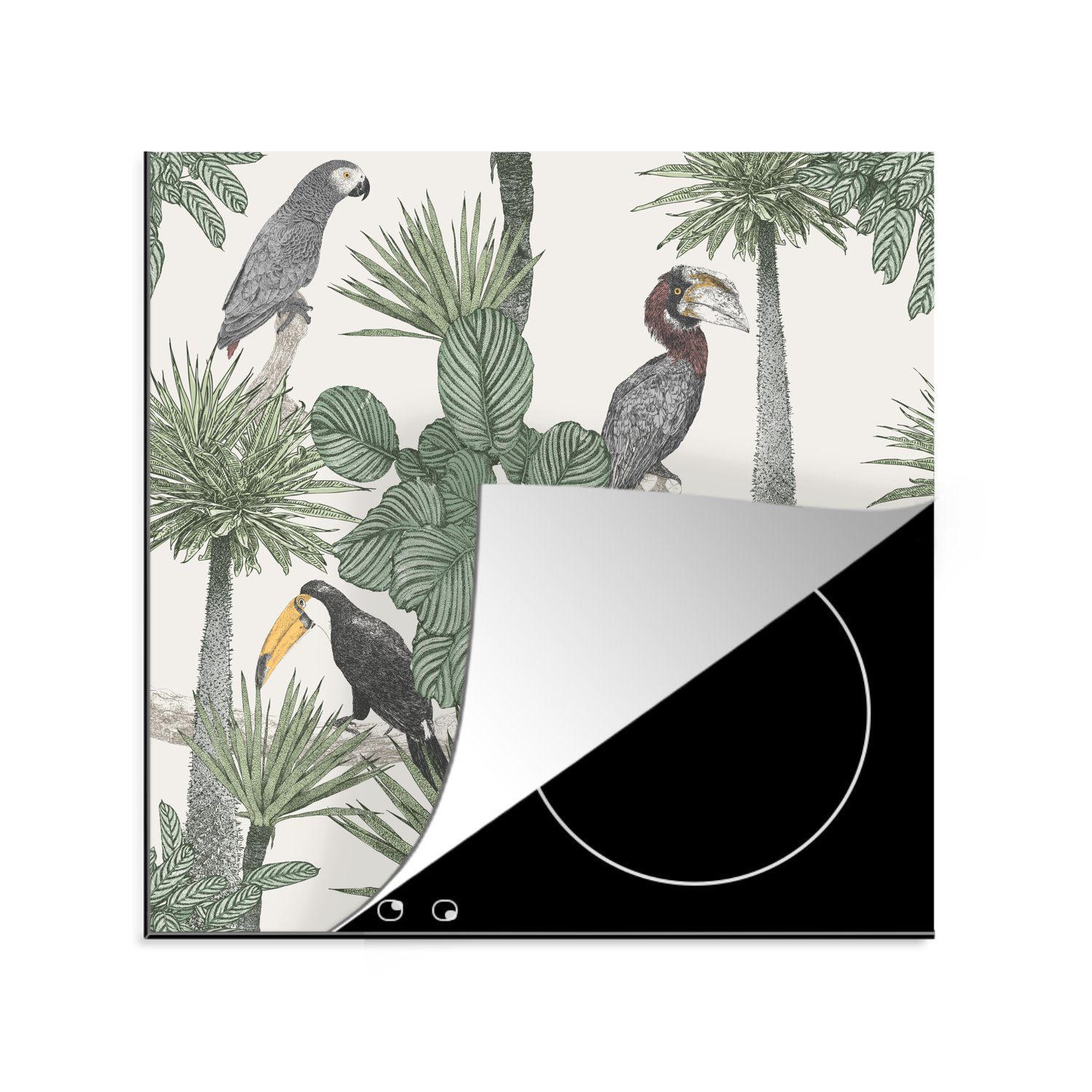 MuchoWow Herdblende-/Abdeckplatte Natur - Vögel - Bäume, Vinyl, (1 tlg), 78x78 cm, Ceranfeldabdeckung, Arbeitsplatte für küche
