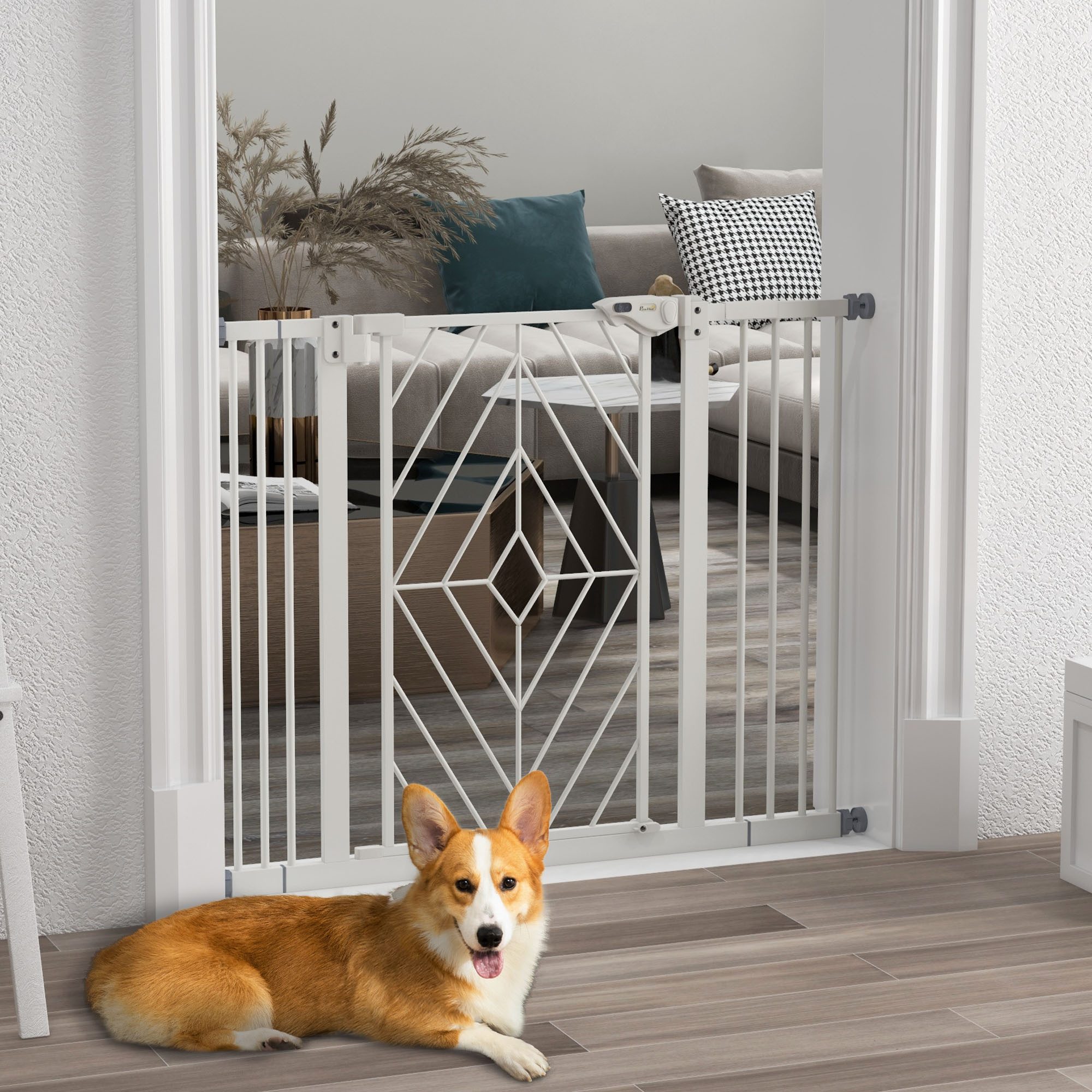 PawHut Hundegitter Treppenschutzgitter Türschutzgitter selbstschließend ohne Bohren (Absperrgitter, 1 St., Türschutzgitter), für Hunde, Weiß von PawHut