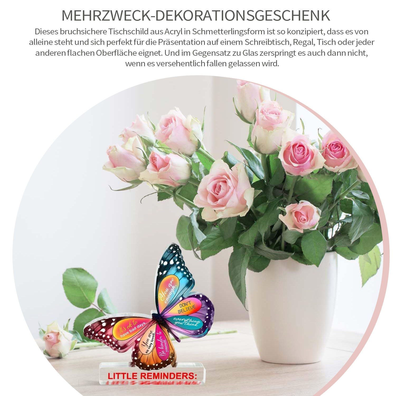 Refttenw Dekofigur Schmetterling-Desktop-Dekoration,Jubiläumsgeschenk-Ornamente,mit Text