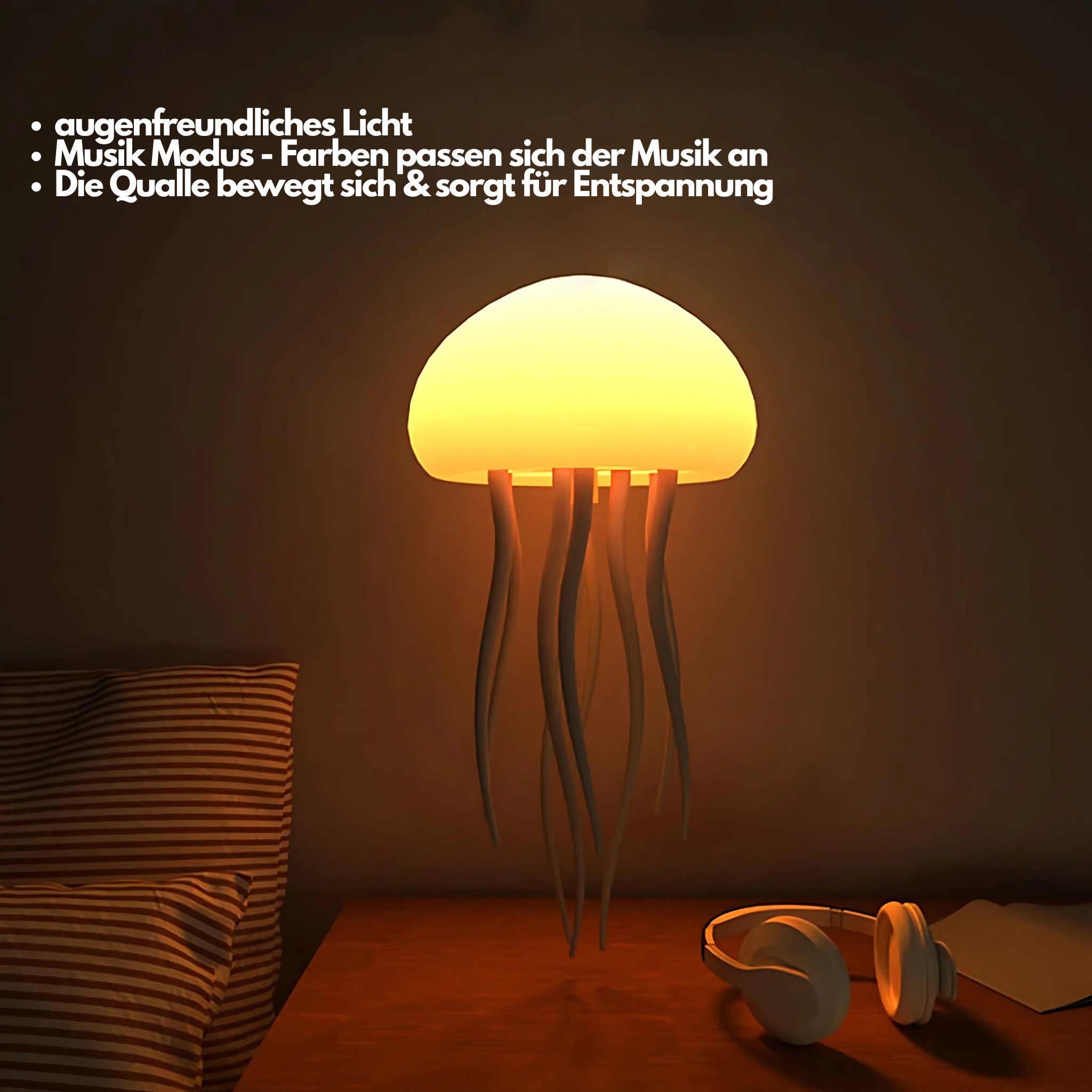 HS.SUPPLY LED Nachttischlampe Jellyfish Lampe, Quallen Lampe, LED Nachttischlampe, LED fest integriert, Farbwechsler, RGB, Tageslichtweiß, Extra-Warmweiß, Kaltw – Bild 4 von 5