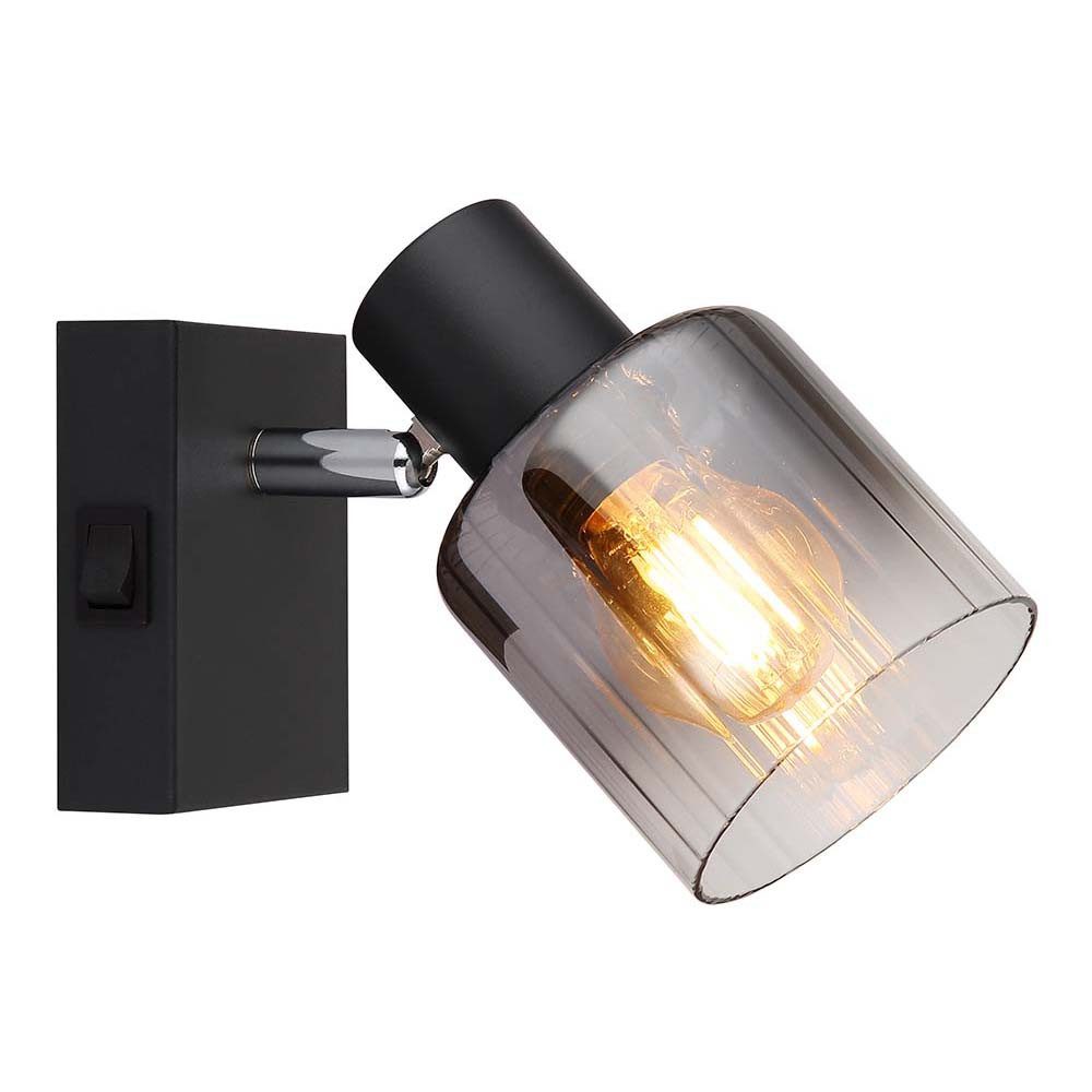 NOWA Wandleuchte, Leuchtmittel nicht inklusive, Wandlampe Wohnzimmerleuchte Flurlampe Spot beweglich Glas rauch E14 H