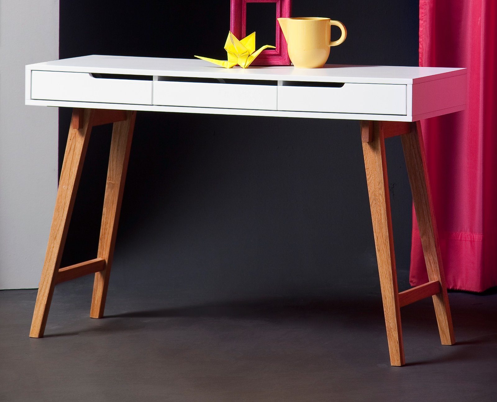 MCA furniture Schreibtisch Anneke (Konsolentisch Lack Schubladen weiß und 120 cm), mit Breite 3 Massivholz