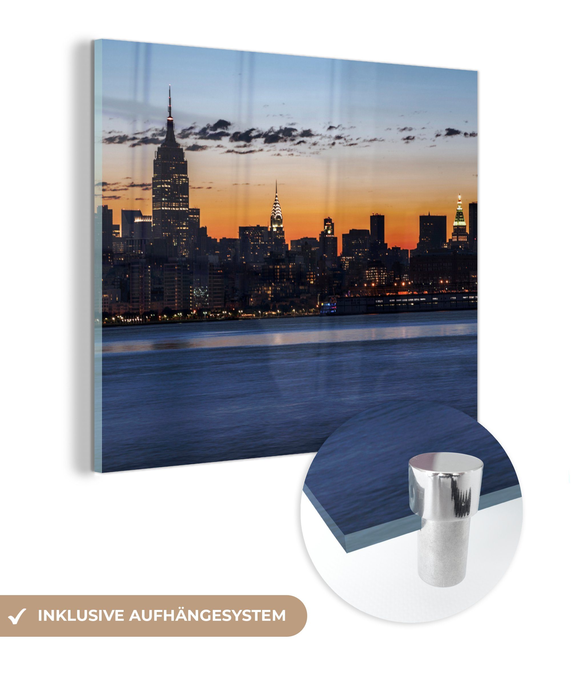 MuchoWow Acrylglasbild Dunkle Skyline von New York, (1 St), Glasbilder - Bilder auf Glas Wandbild - Foto auf Glas - Wanddekoration