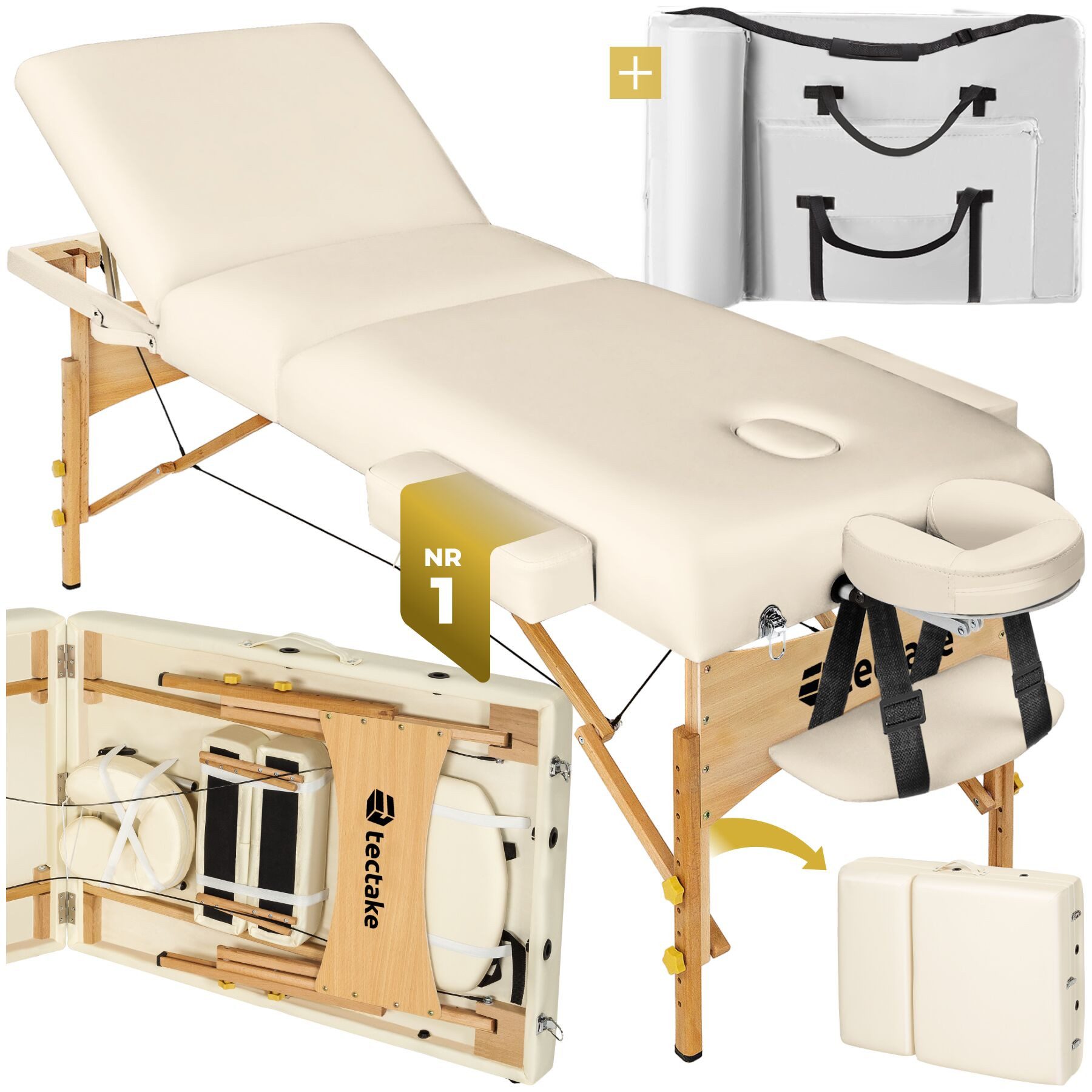 tectake Massageliege 3 zonen tisch Somwang mit extra dicker Polsterung (Massagebett Somwang, 1-St., in beige), weich gepolstert, belastbar bis 250 kg