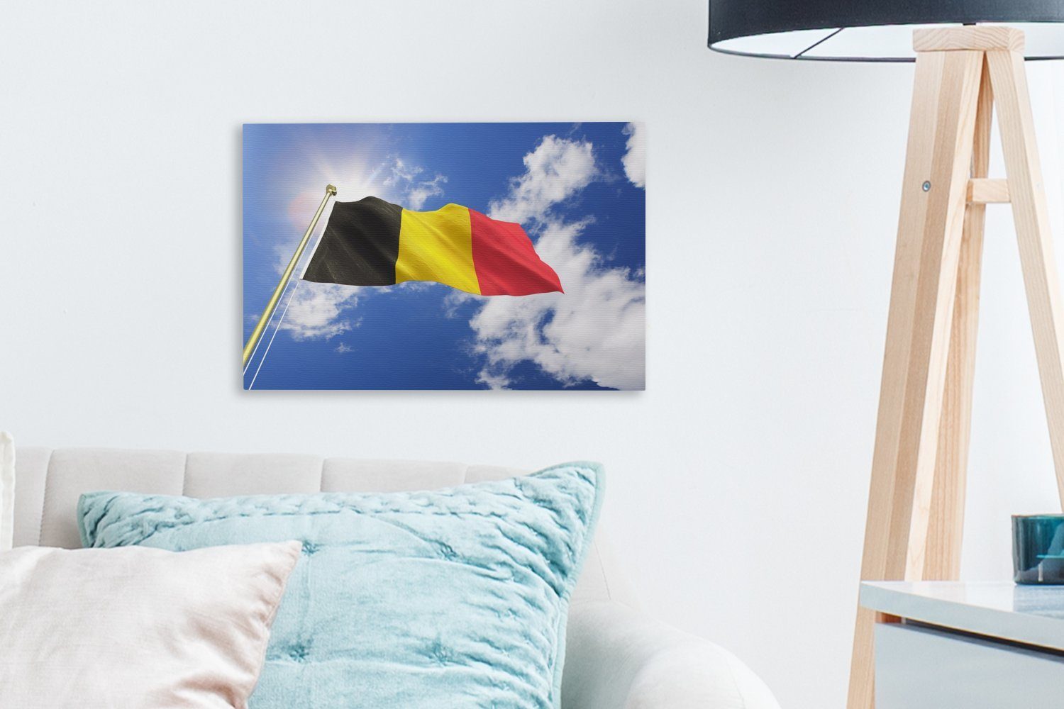 Leinwandbilder, Flagge Himmel, belgische cm Wanddeko, weht am Leinwandbild Aufhängefertig, (1 St), Die Wandbild OneMillionCanvasses® 30x20