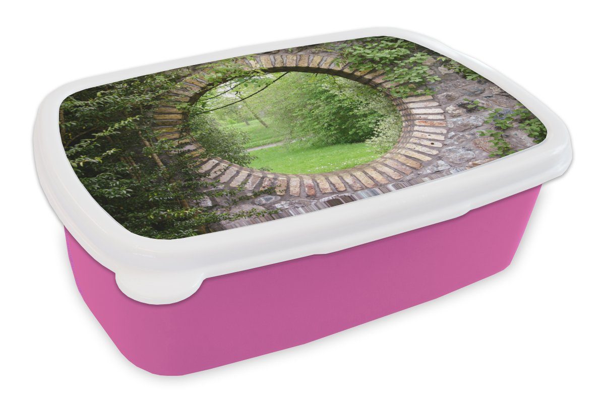 Brotdose Erwachsene, Mädchen, (2-tlg), rosa - MuchoWow Lunchbox Aussicht Kunststoff, - Brotbox Kinder, Kunststoff Snackbox, Park Natur, für