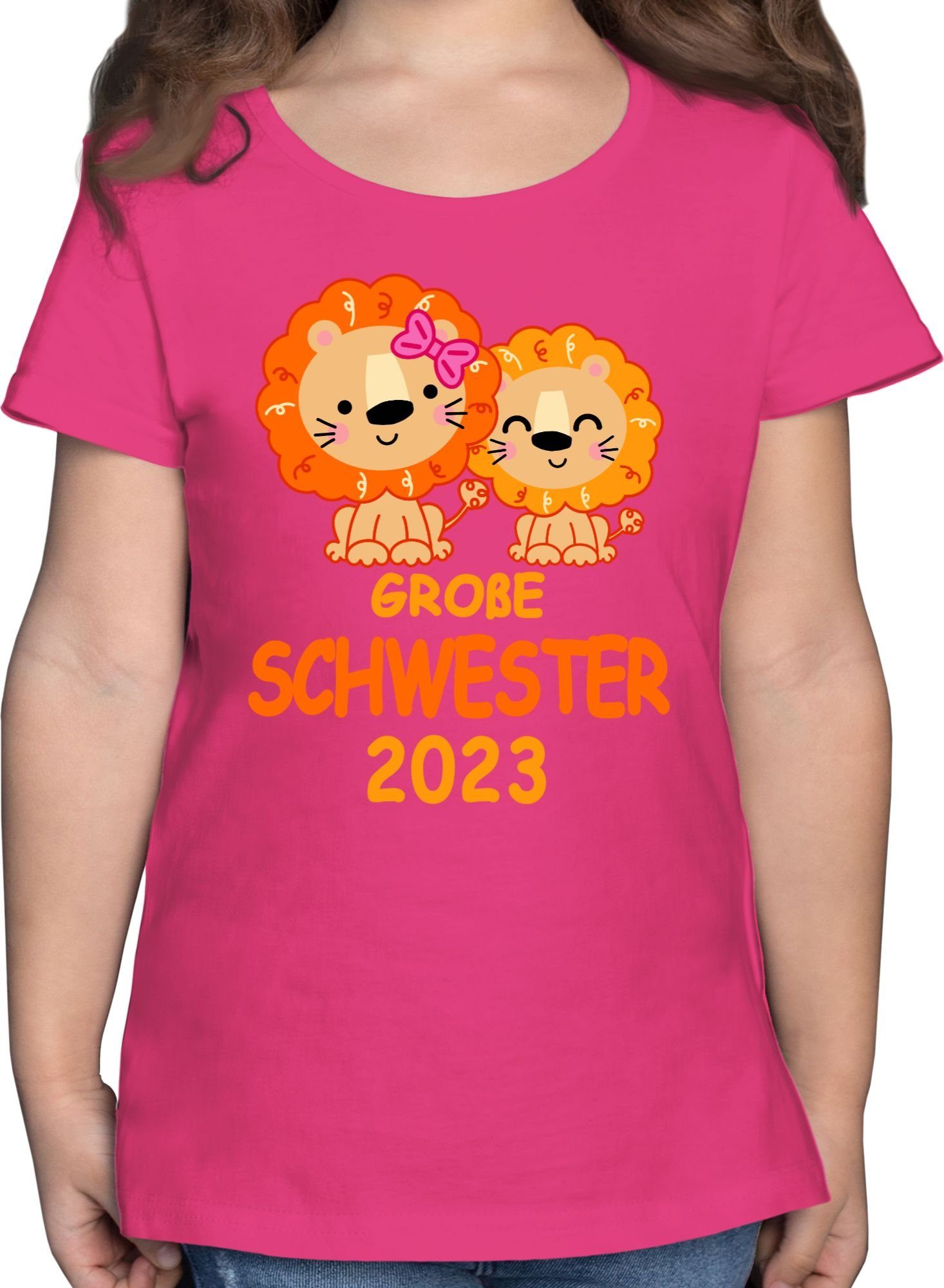 Shirtracer T-Shirt Große Schwester 2023 mit Löwen Große Schwester 1 Fuchsia | T-Shirts