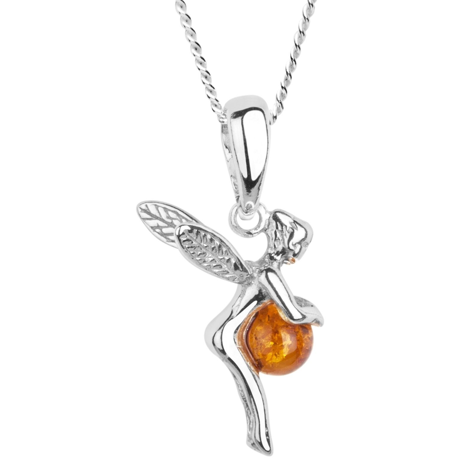 Kette mit Anhänger - Elfe - Silber 925/000 - Bernstein