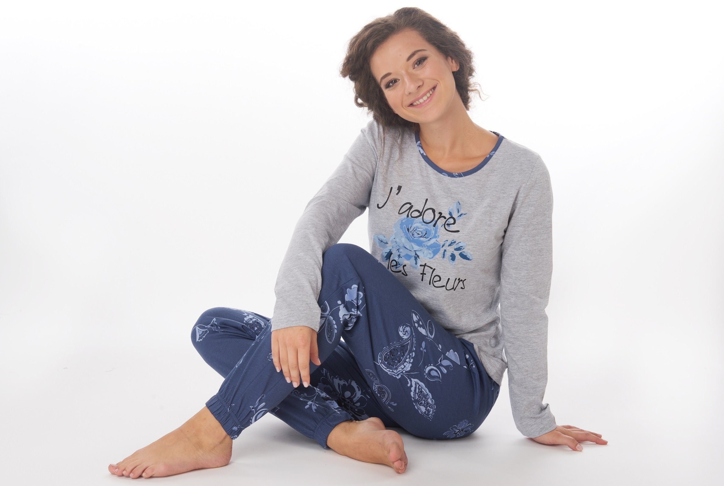 Schlafanzug Pyjama Pyjama Mit dehnbarem Damen SUN8 Einschubtaschen, Kordelzug, Hosenbund Consult-Tex (Packung)