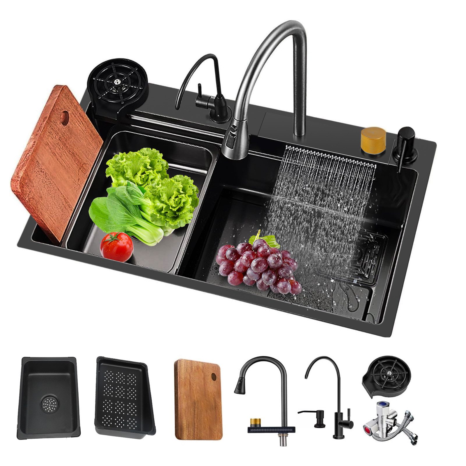 GARRYFIZH Edelstahlspüle Professionelles Einbau-Küchenspülen-Set, geeignet für Familienküchen, Komplettes Set, (Kombi-Set), Verdickt, modern und minimalistisch