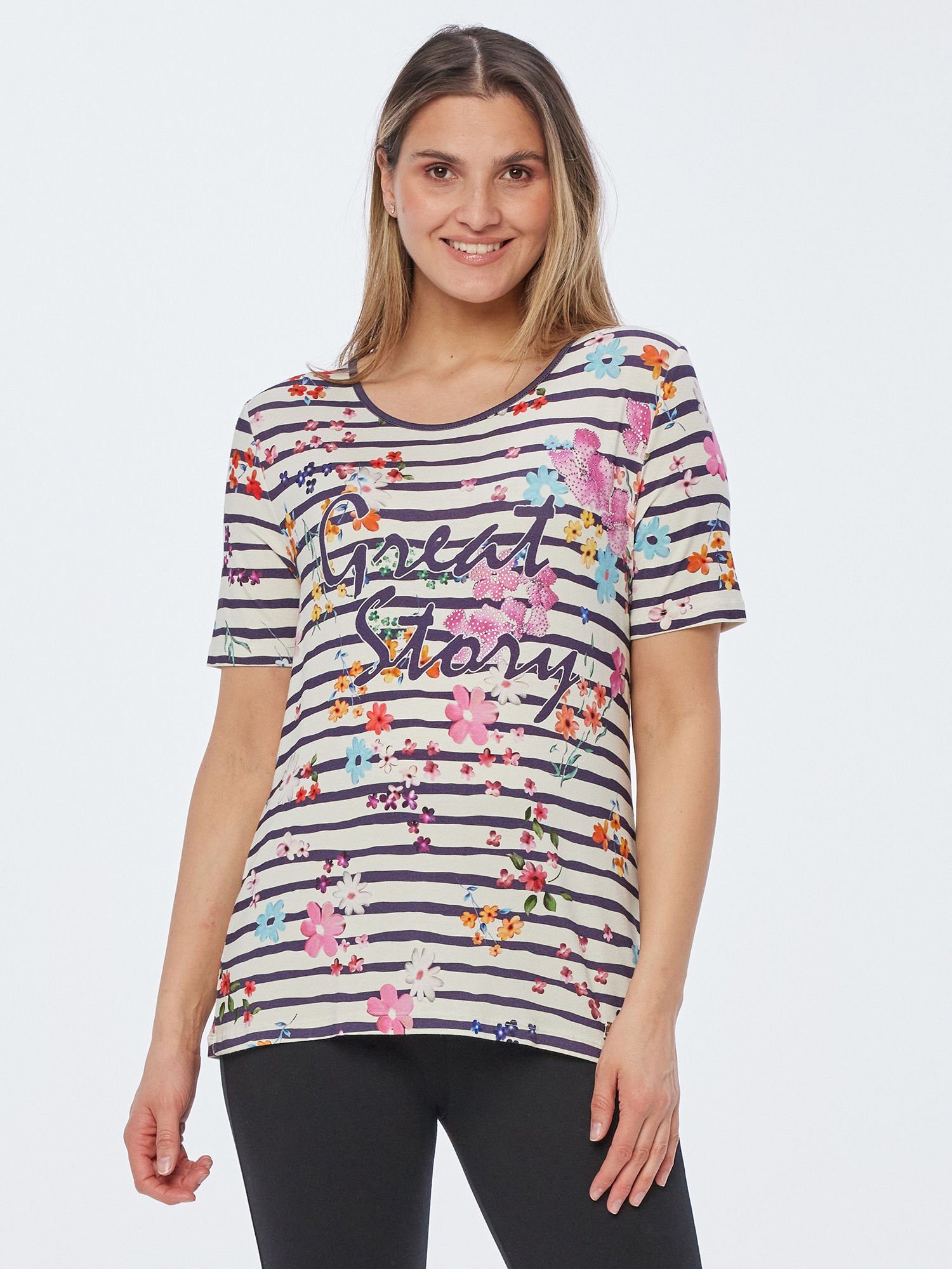 Georg Stiels T Shirt Halbarmbluse elastisch mit Streifen und