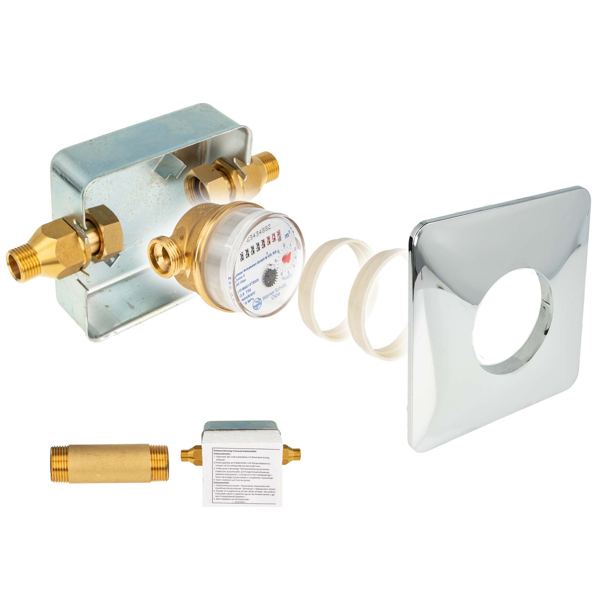 tecuro Wasserzähler Unterputz Einstrahlzähler System ETK Komplett-SET, Länge 80 mm, (Komplett-Set)