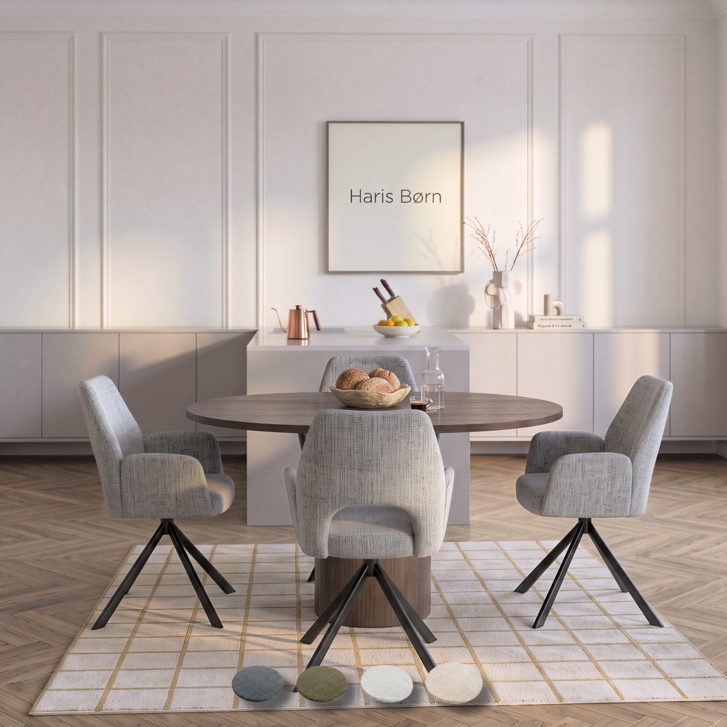 Haris Børn Esszimmerstuhl Armlehnstuhl drehbar - Polsterstühle für Esszimmer (Set, 4 St), Premium Esszimmerstühle drehbar & Esstisch Stühle - Drehstuhl