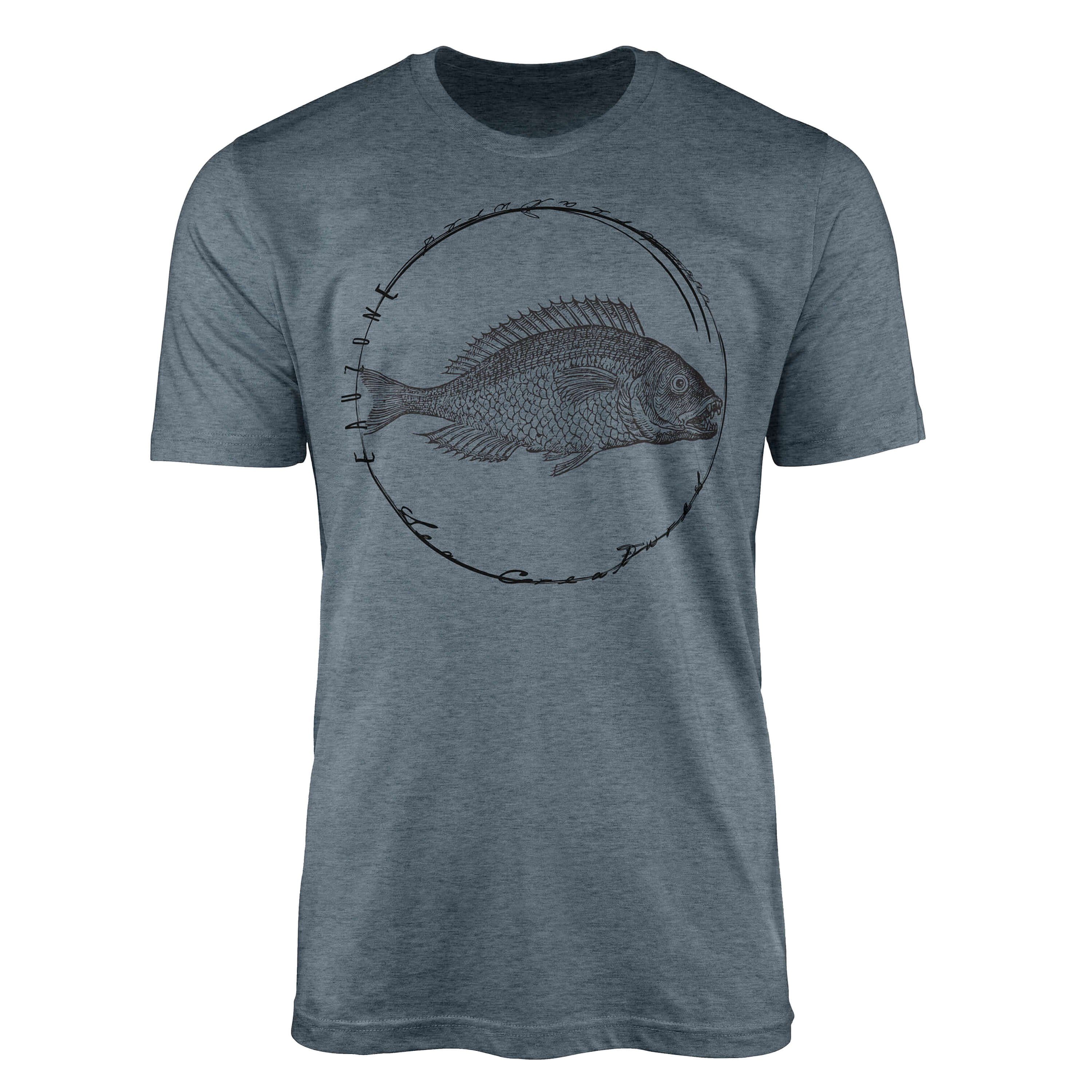 Sinus Art T-Shirt T-Shirt Tiefsee Fische - Serie: Sea Creatures, feine Struktur und sportlicher Schnitt / Sea 087 Indigo