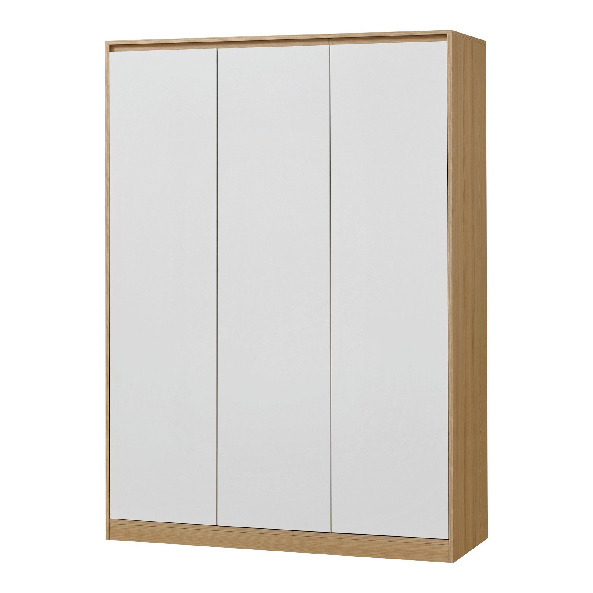 en.casa Kleiderschrank »Bastheim« 3 Türen, 1 Stange, 4 Fächer 176x120x52 cm Eiche / Weiß