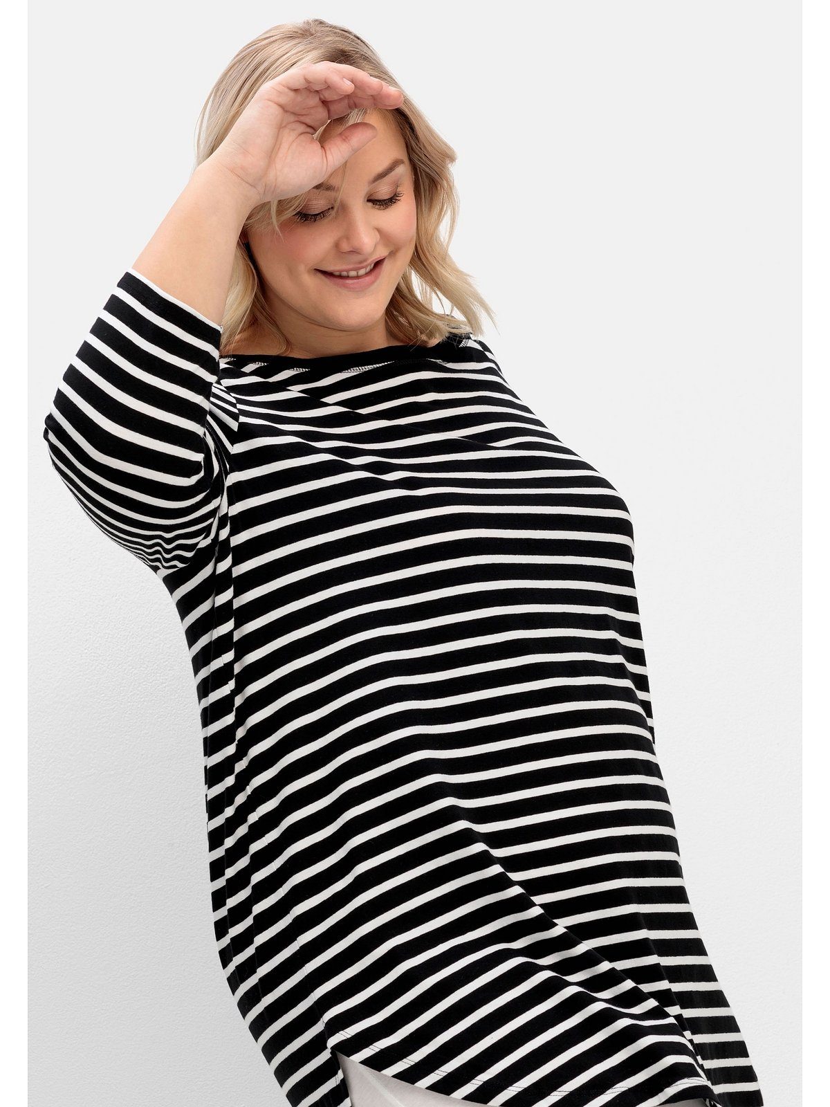 Sheego Longshirt Große Größen mit Streifen und Nacken-Reißverschluss