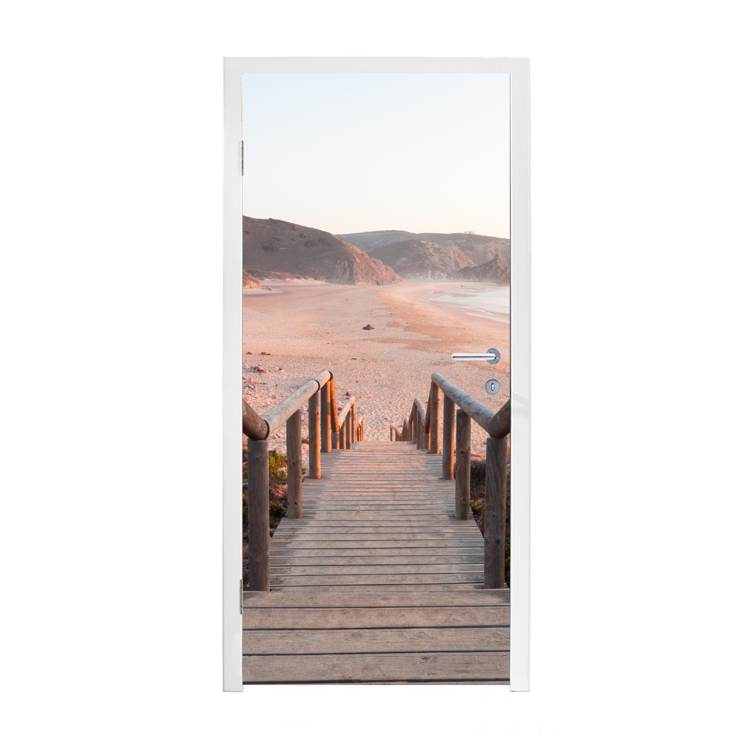Treppe bedruckt, für - 75x205 Fototapete St), - Türaufkleber, Sand, cm Türtapete Tür, Matt, MuchoWow Küste (1