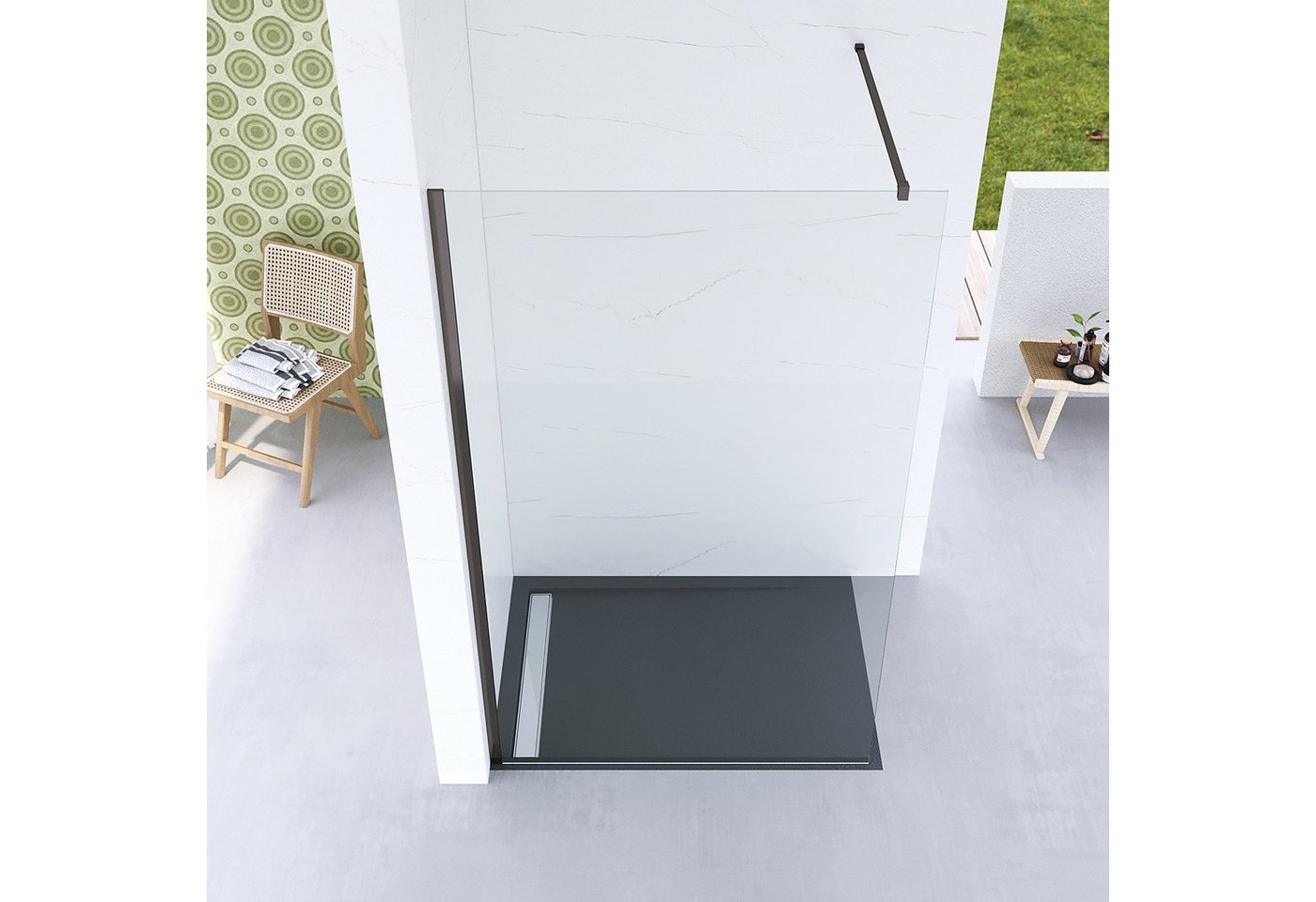 Thumbnail - AQUALAVOS Walk-in-Dusche Duschwand Glas für Walk In Dusche 8mm Nano Einscheibensicherheitsglas, Aluminiumprofile in Grau...