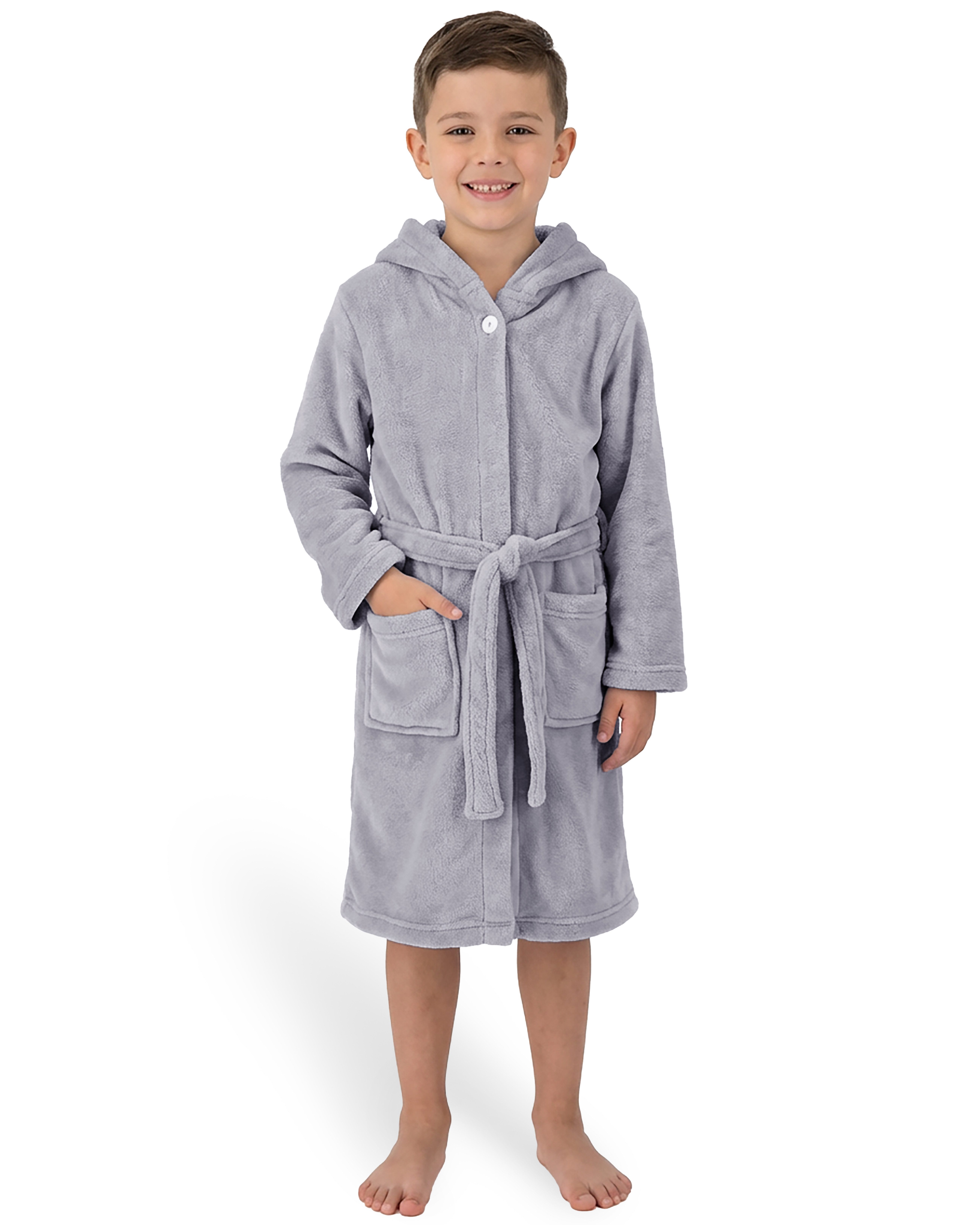 Gräfenstayn Kinderbademantel aus Fleece mit Kapuze & Knopf – Flauschiger Kinder-Bademantel, für Jungen & Mädchen, Größe 122–128