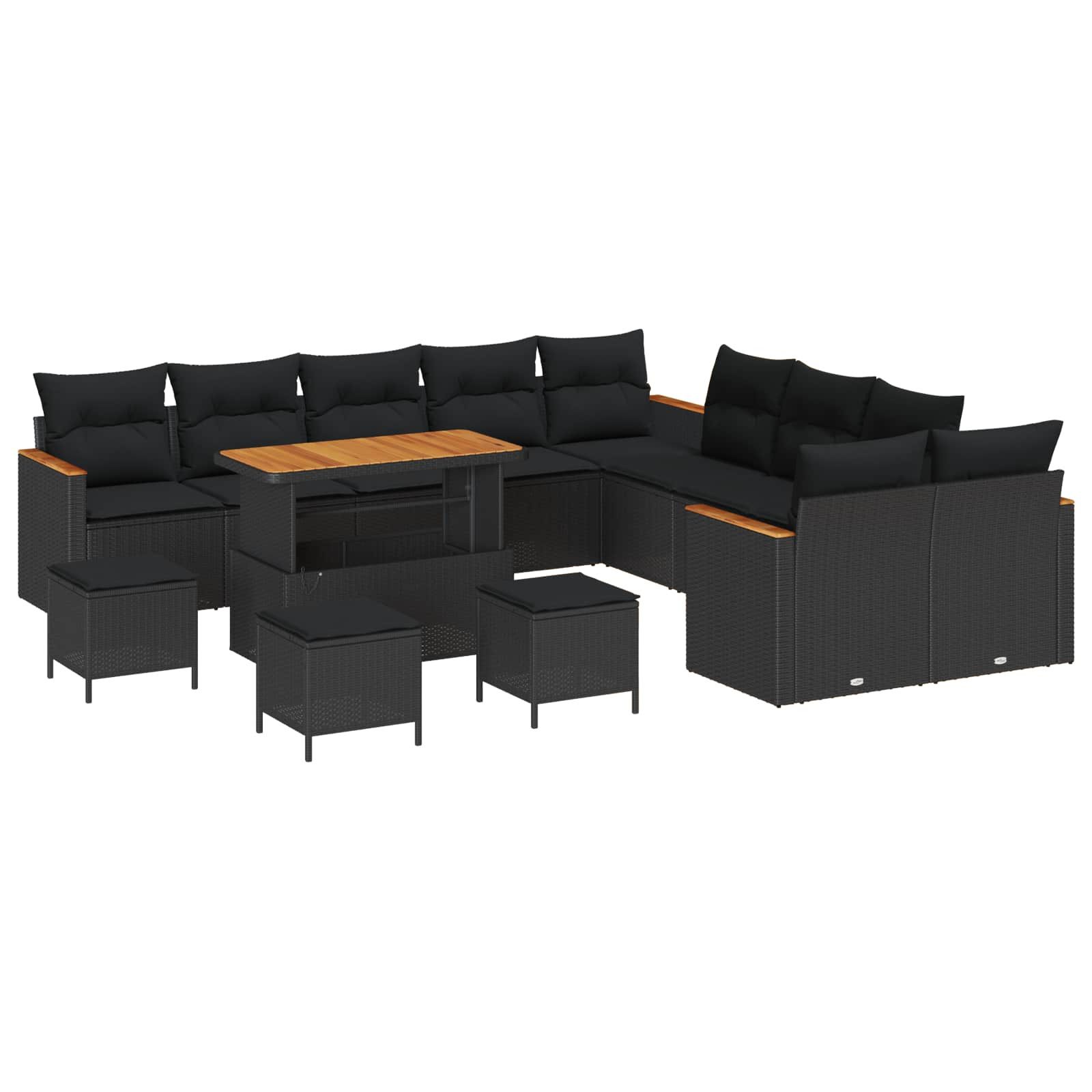 vidaXL Loungesofa Gartensofa-set mit Kissen 14 pcs Schwarz Poly Rattan, 14 Teile