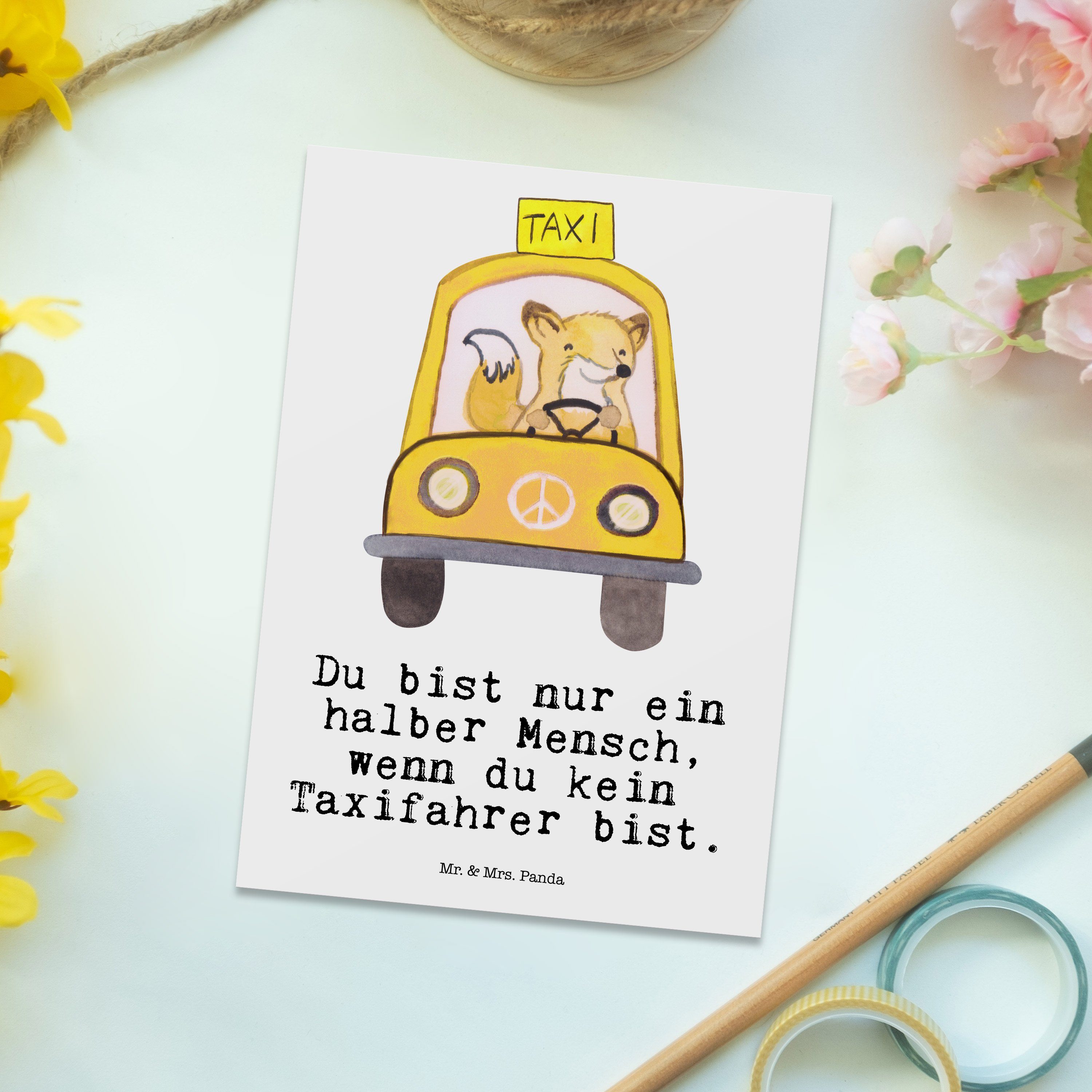 Geschenk, Panda Herz Weiß & Mr. - Postkarte Taxifahrer - Mrs. Grußkarte Firma, mit Ausbildung,