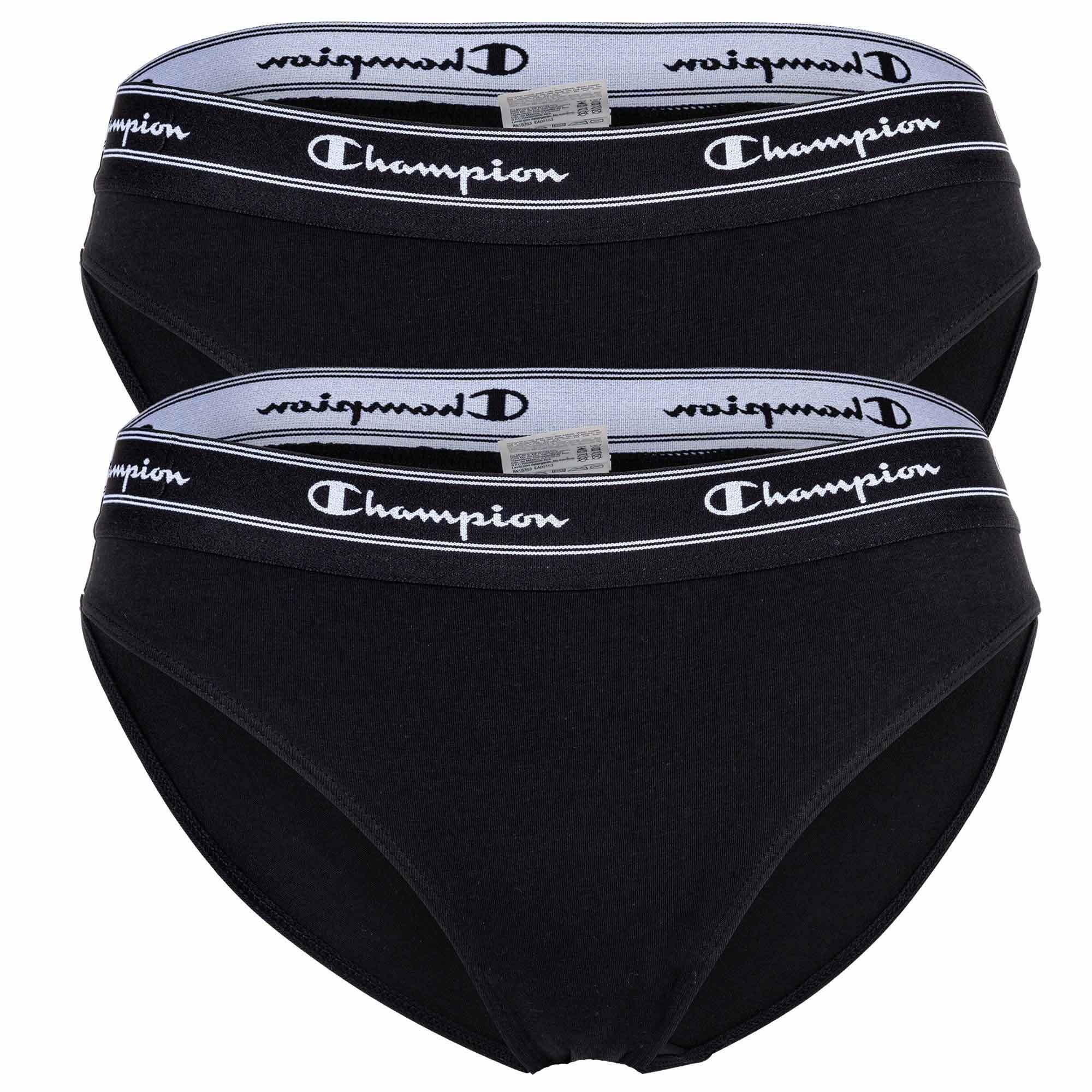 Champion Slip Damen Bikini-Slips, 2er Pack - Slips, Logo-Bund Schwarz