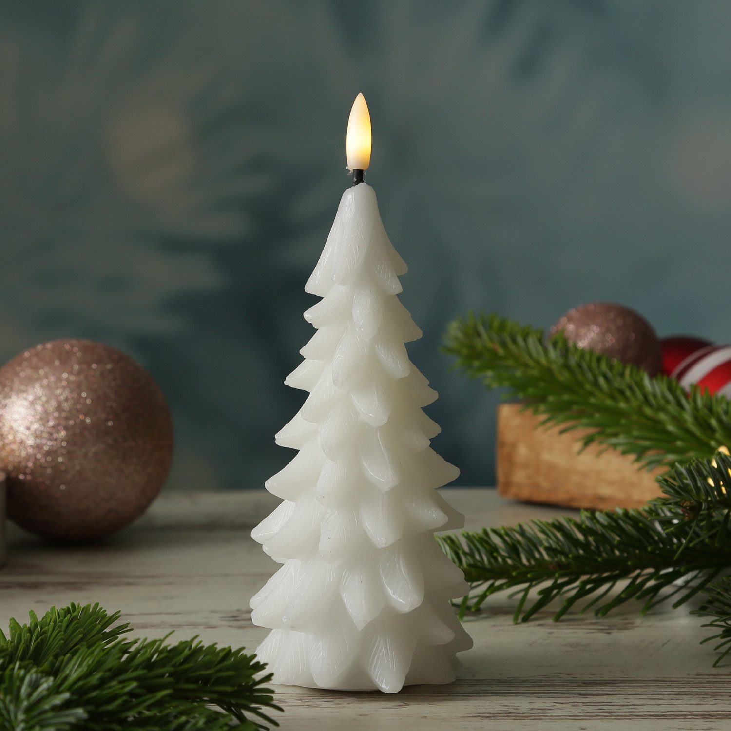 MARELIDA LED-Kerze Tannenbaum Weihnachtsbaum Baumform Echtwachs H: 19cm Timer weiß, LED Classic, warmweiß (2100K bis 3000K)