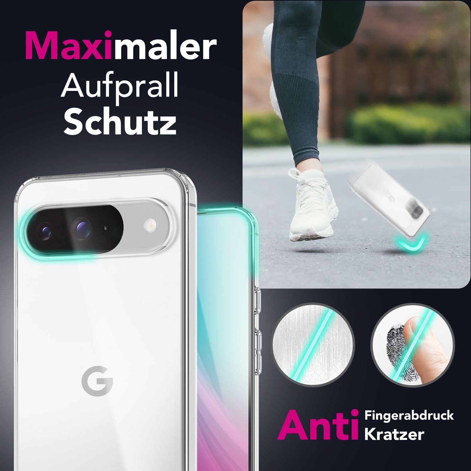 Nalia Smartphone-Hülle Google Pixel 9 16 cm (6,3 Zoll), GLAZE Case - Transparentes Silikon, Anti-Watermark & Schlank