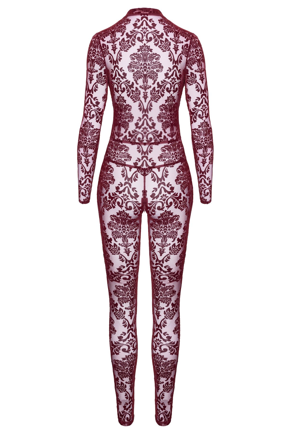Noir Handmade Overall Damen Tüll Overall rot mit Netz und Ausschnitt transparent offen Front